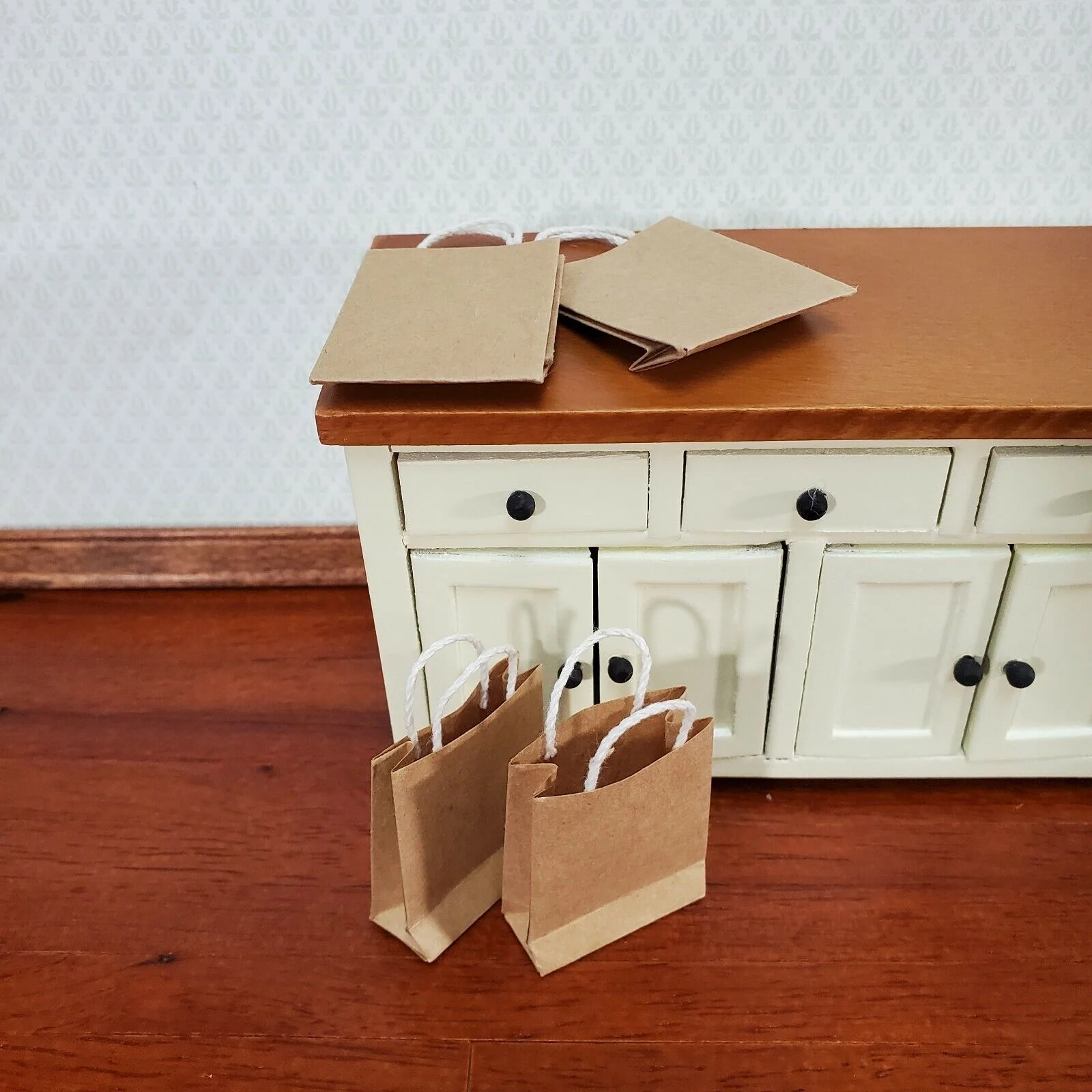 Dollhouse Brown Grocery Bags Shopping Paper Set of 4 1:12 Scale Miniature Decor - Image 2