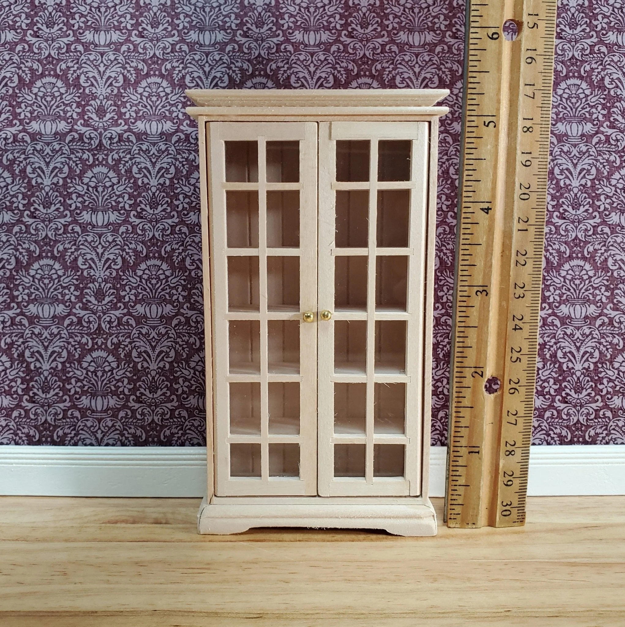 Dollhouse Cabinet with Doors Small Profile 1:12 Scale Miniature Furniture Unpainted - Image 4