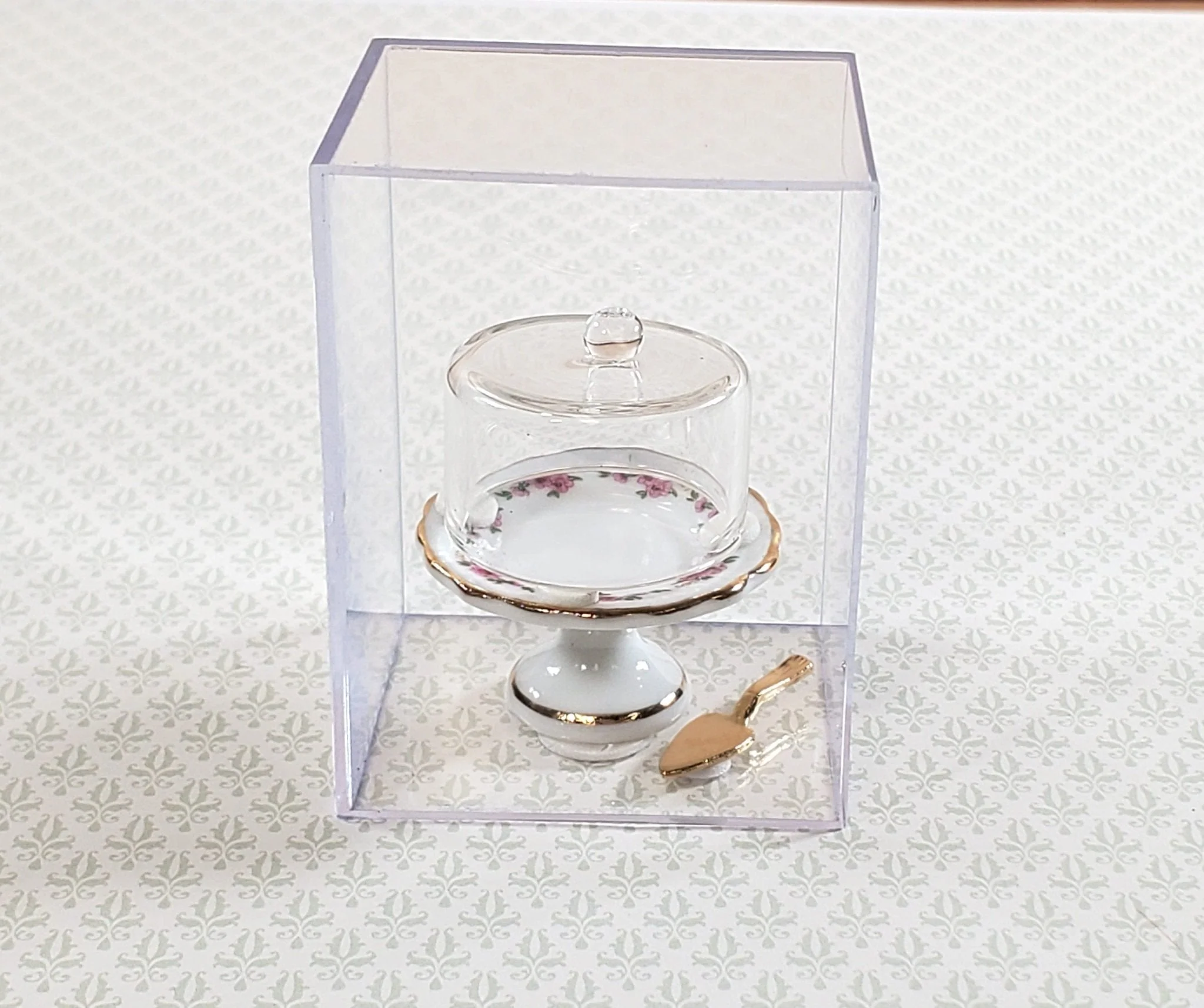 Dollhouse Cake Stand with Cover and Cake Server Reutter Porcelain 1:12 Scale Miniature