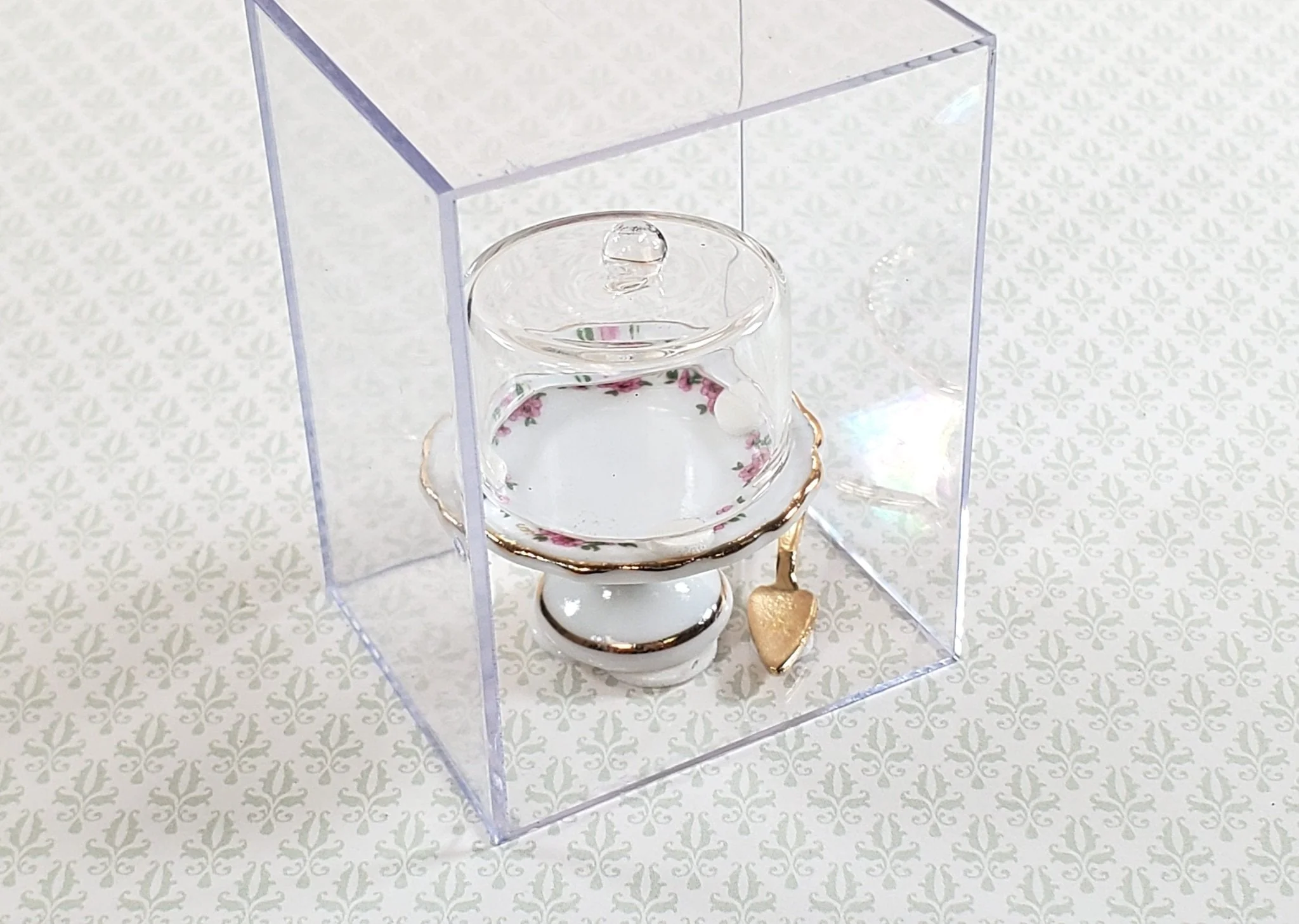 Dollhouse Cake Stand with Cover and Cake Server Reutter Porcelain 1:12 Scale Miniature - Image 2