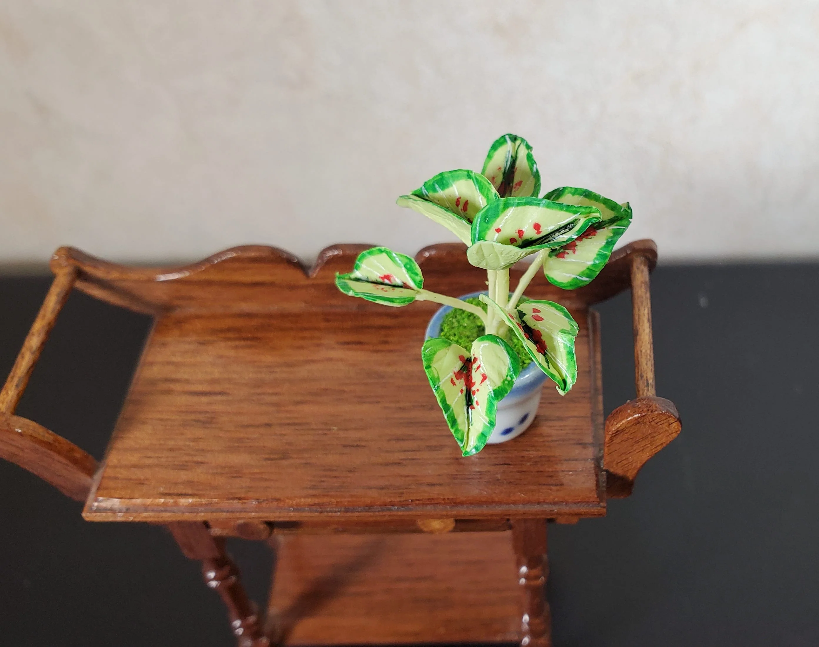 Dollhouse Caladium Plant in a Ceramic Planter 1:12 Scale Miniature Houseplant - Image 2
