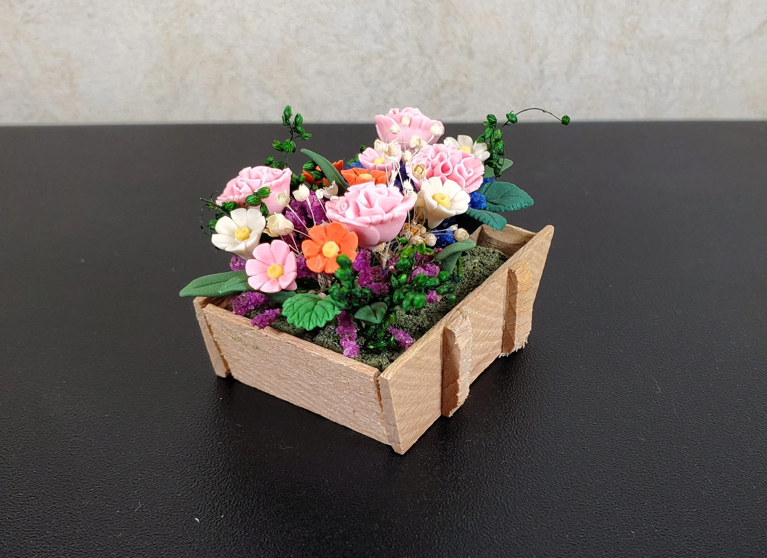 Dollhouse Carnations and Assorted Flowers in Rustic Planter 1:12 Scale Miniature - Image 4