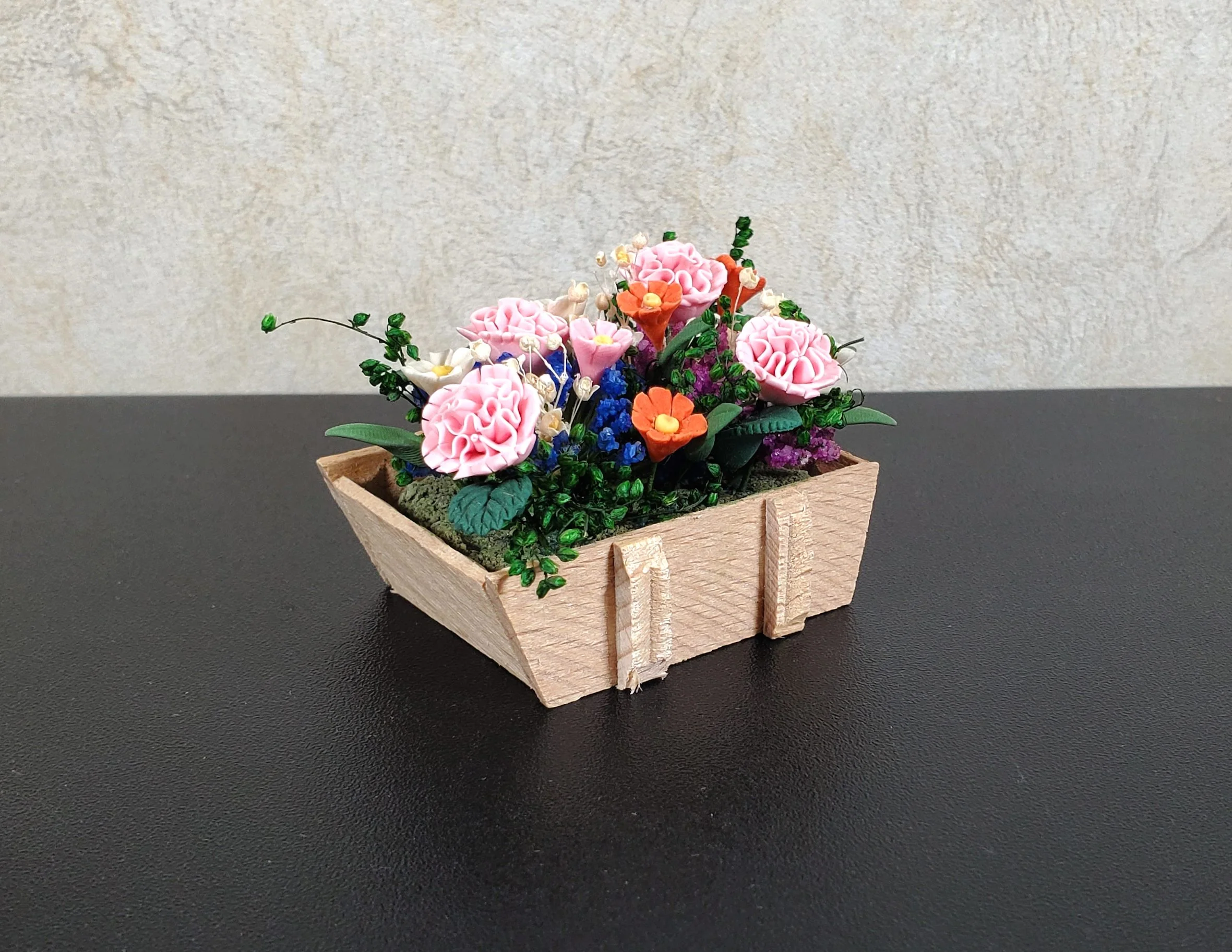 Dollhouse Carnations and Assorted Flowers in Rustic Planter 1:12 Scale Miniature - Image 5