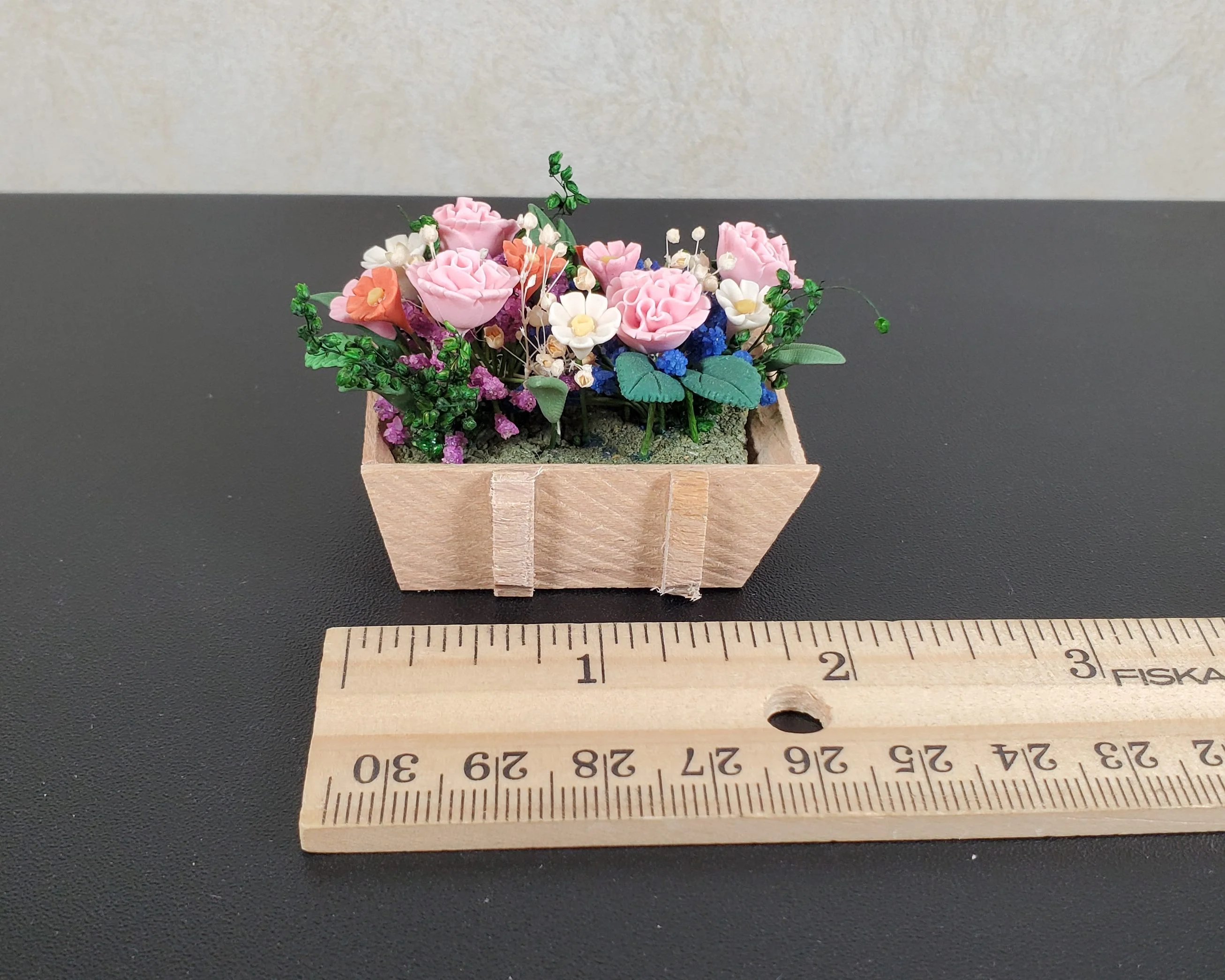 Dollhouse Carnations and Assorted Flowers in Rustic Planter 1:12 Scale Miniature - Image 6