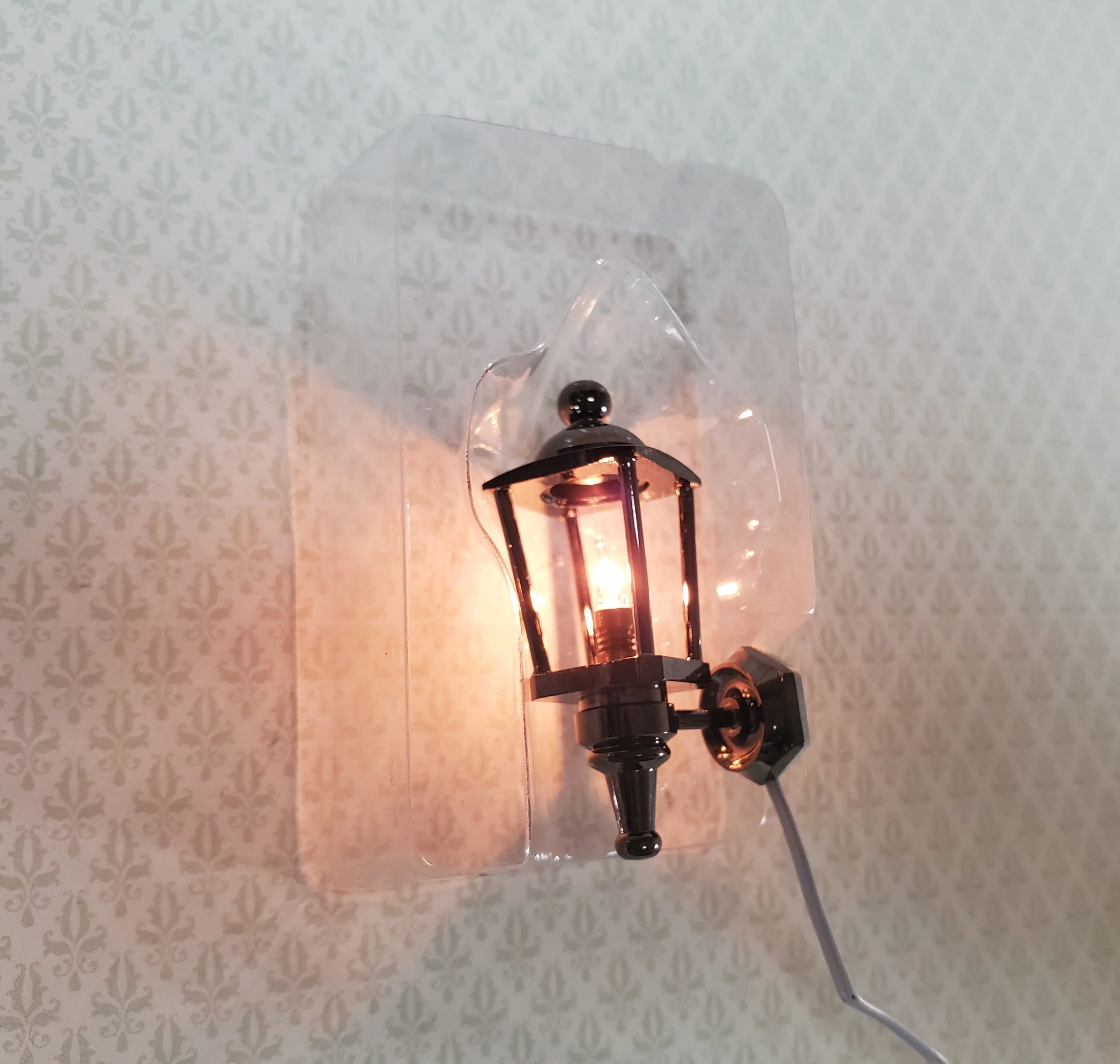 Dollhouse Carriage Coach Lamp Black Chrome 1:12 Scale 12 Volt with Plug Porch Light - Image 2