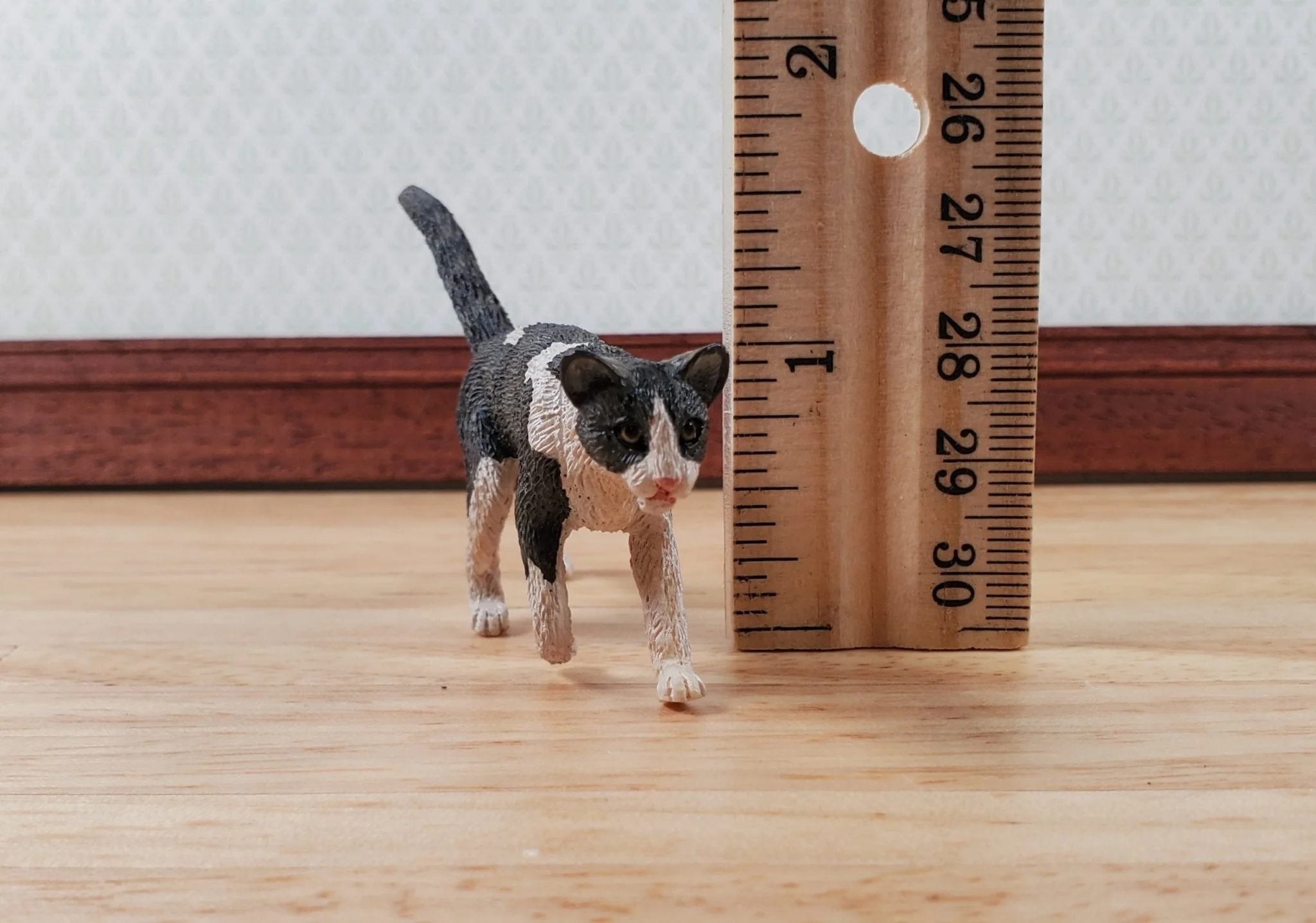 Dollhouse Cat Walking Black Brown White Miniature Pet Kitty (Large) - Image 4