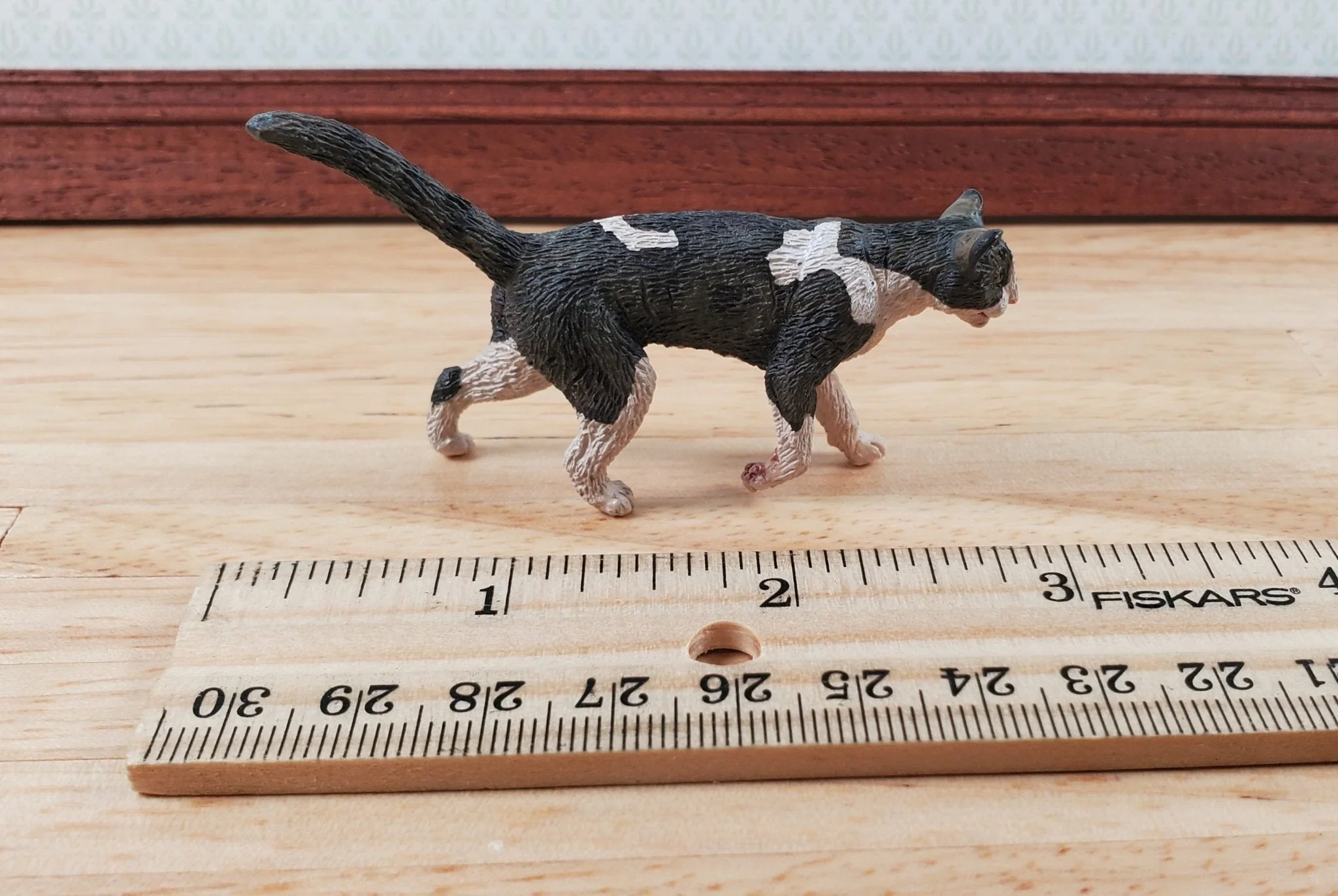 Dollhouse Cat Walking Black Brown White Miniature Pet Kitty (Large) - Image 5