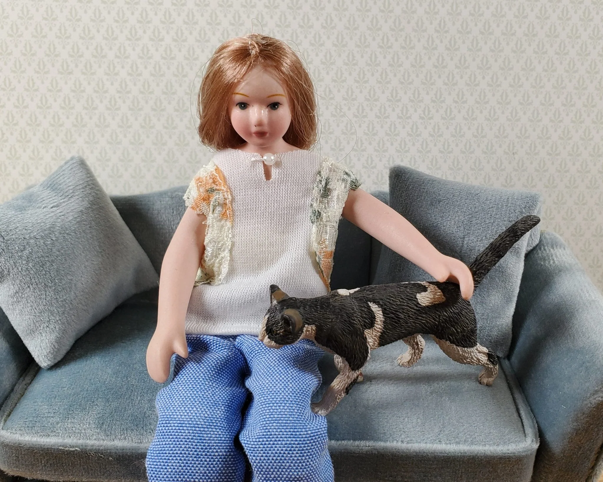 Dollhouse Cat Walking Black Brown White Miniature Pet Kitty (Large) - Image 8