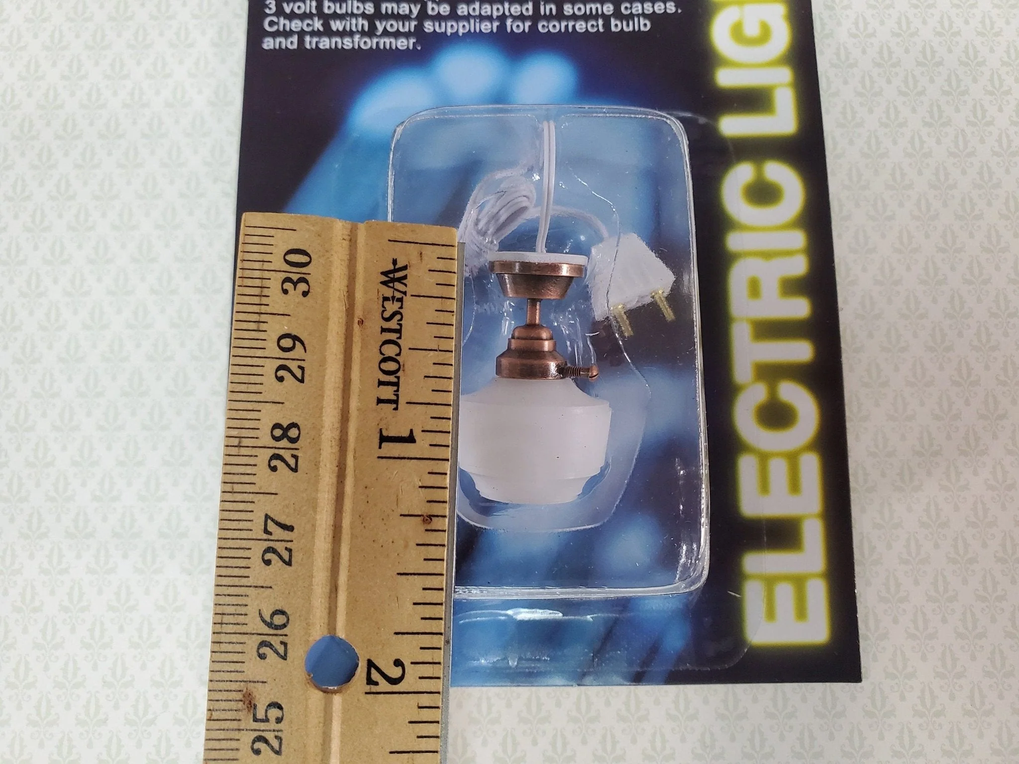 Dollhouse Ceiling Bronze Base White Shade 1:12 Scale Miniature 12 Volt Plug-in - Image 2