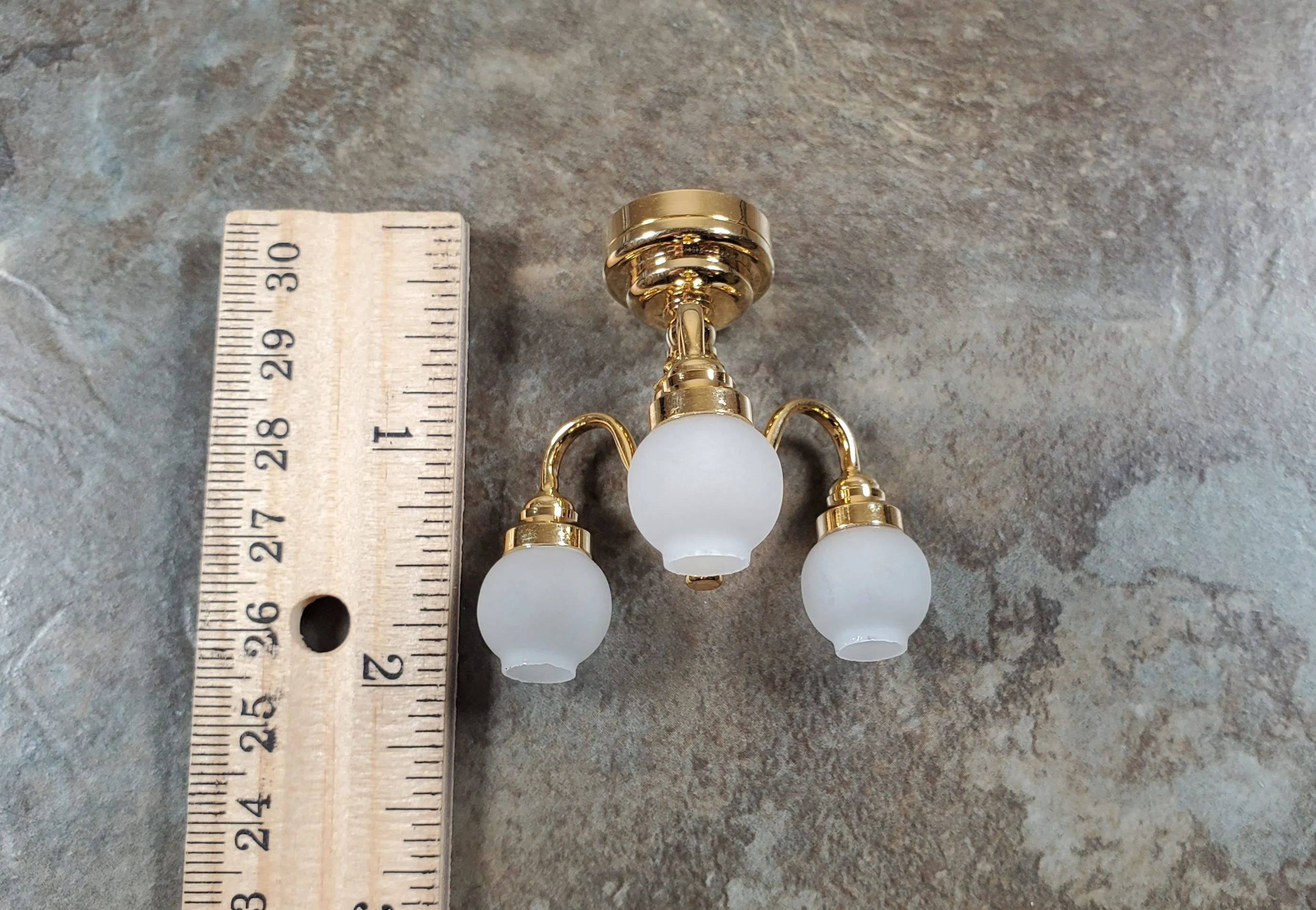 Dollhouse Ceiling Light Battery Operated with Wand 3 Arm Globes 1:12 Miniature - Image 5