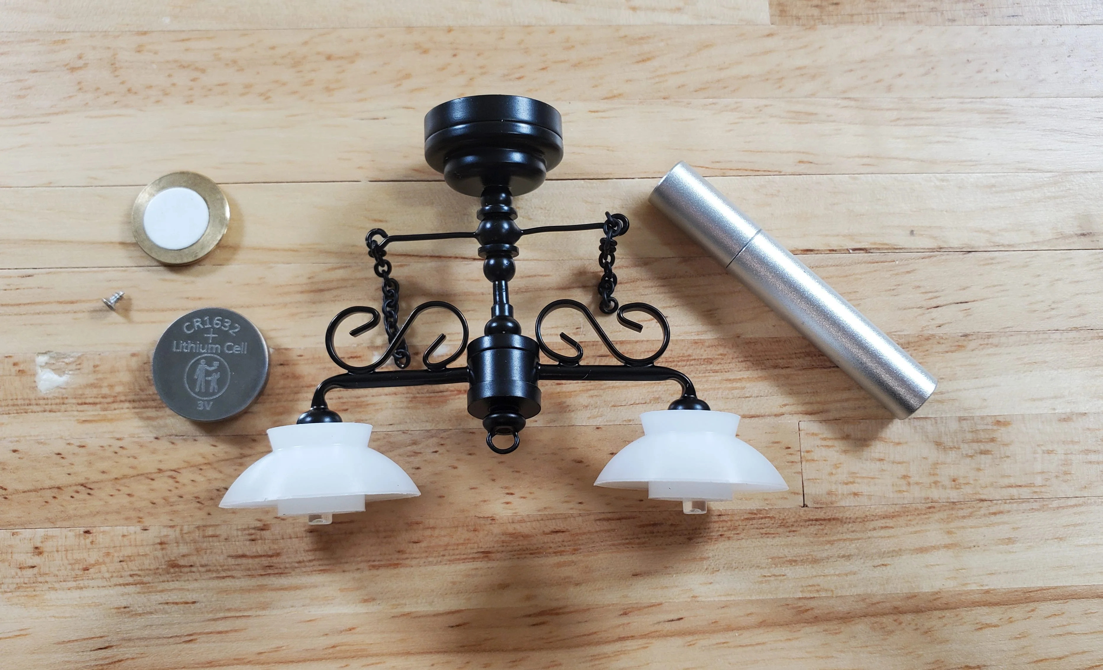 Dollhouse Ceiling Light Black with Chains & Wand 1:12 Miniature Battery Lamp - Image 2