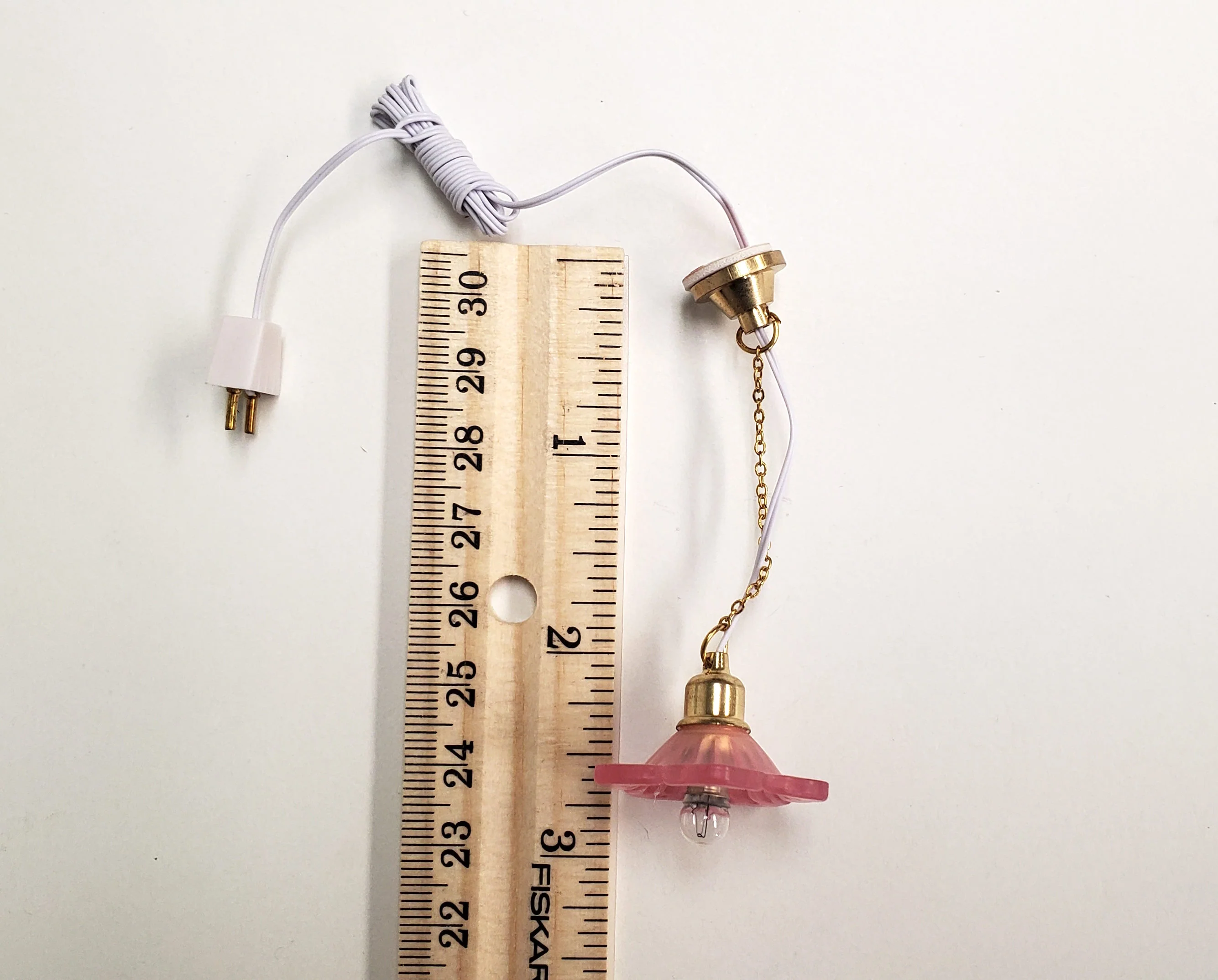 Dollhouse Ceiling Light Frosted Flower Shade PINK 1:12 Scale 12 Volt with Plug - Image 4