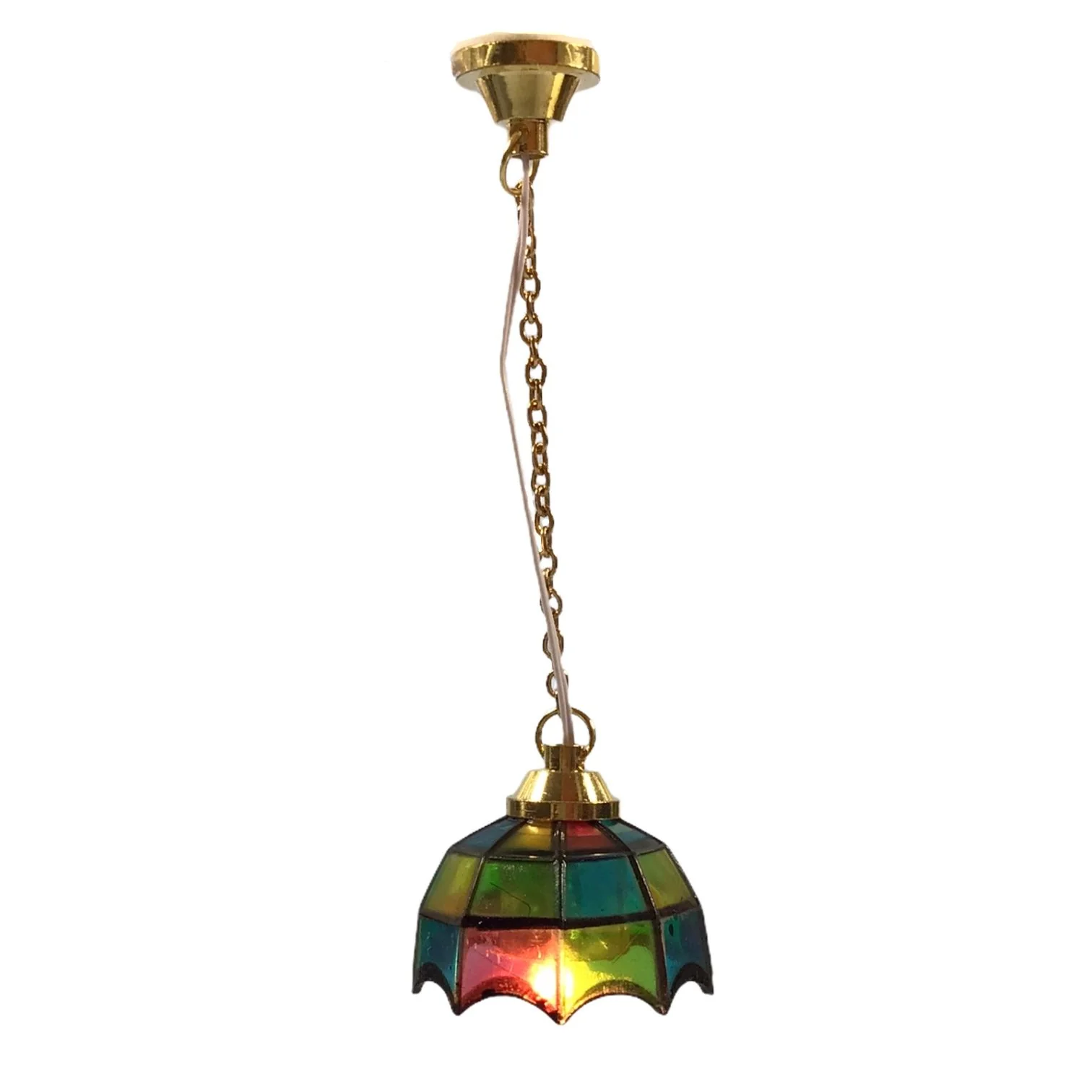 Dollhouse Ceiling Light Stained Glass Style 1:12 Scale Miniature 12 Volt w/ Plug - Image 3