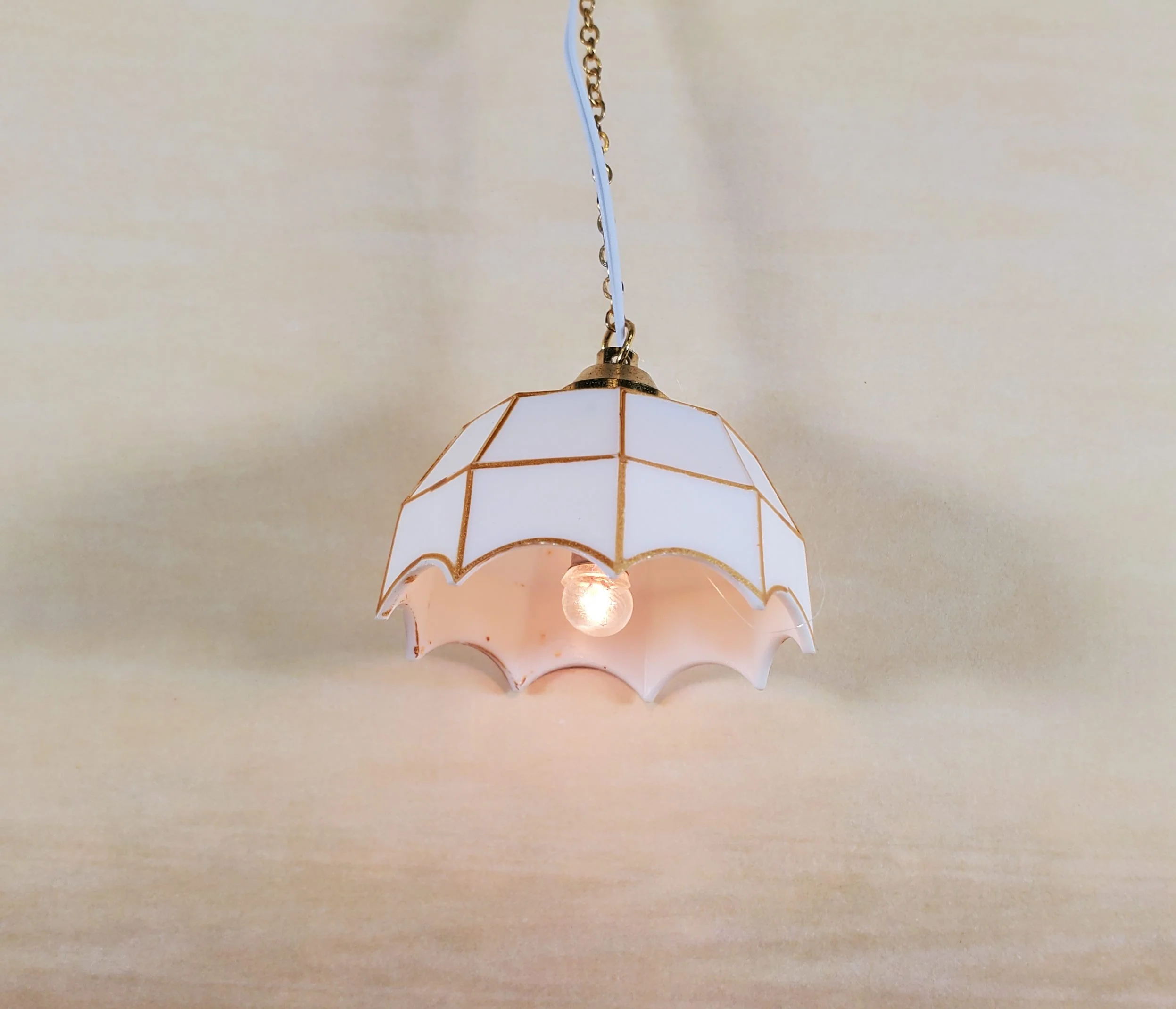 Dollhouse Ceiling Light White and Gold 1:12 Scale Miniature 12 Volt with Plug - Image 2