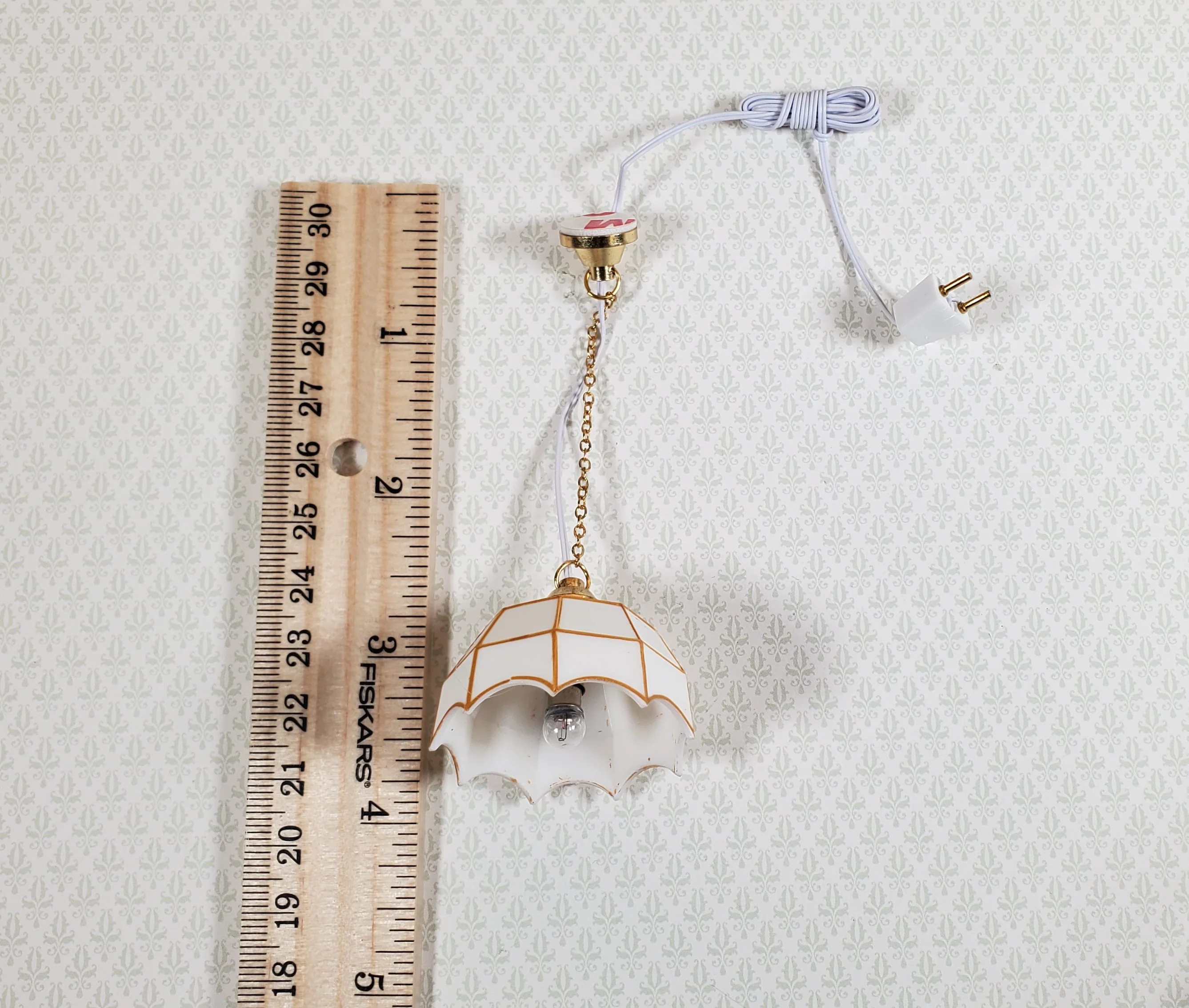 Dollhouse Ceiling Light White and Gold 1:12 Scale Miniature 12 Volt with Plug - Image 5
