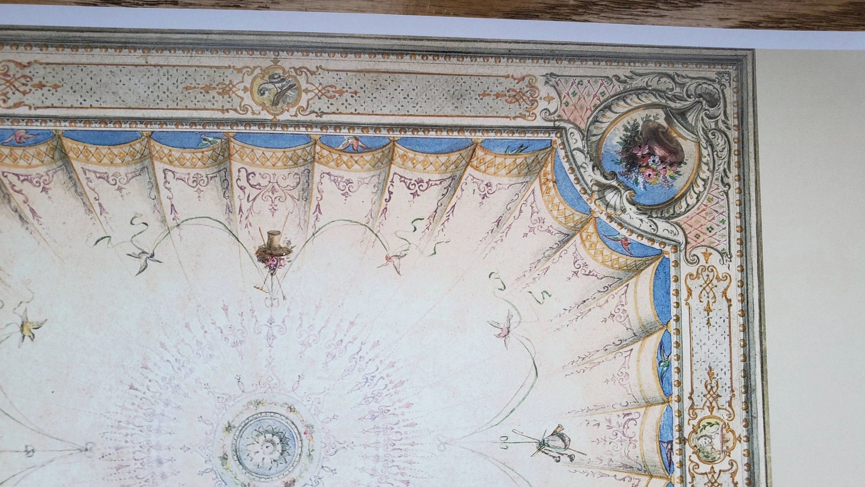 Dollhouse Ceiling Mural Wallpaper Painted Style Cream Blue Floral 1:12 Scale Itsy Bitsy - Image 2