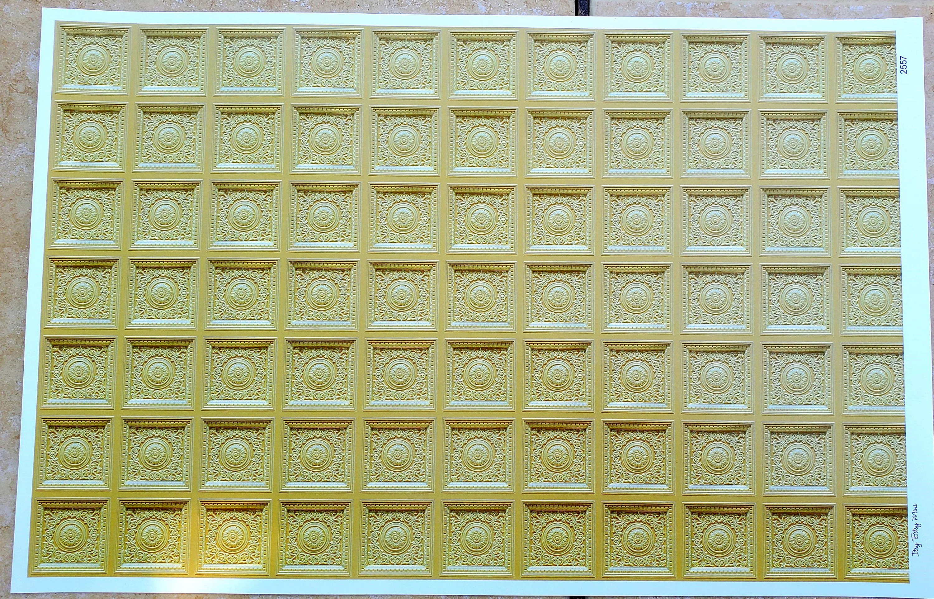 Dollhouse Ceiling Wallpaper (flat) Rosette Tile Gold 1:12 Scale Itsy Bitsy - Image 2