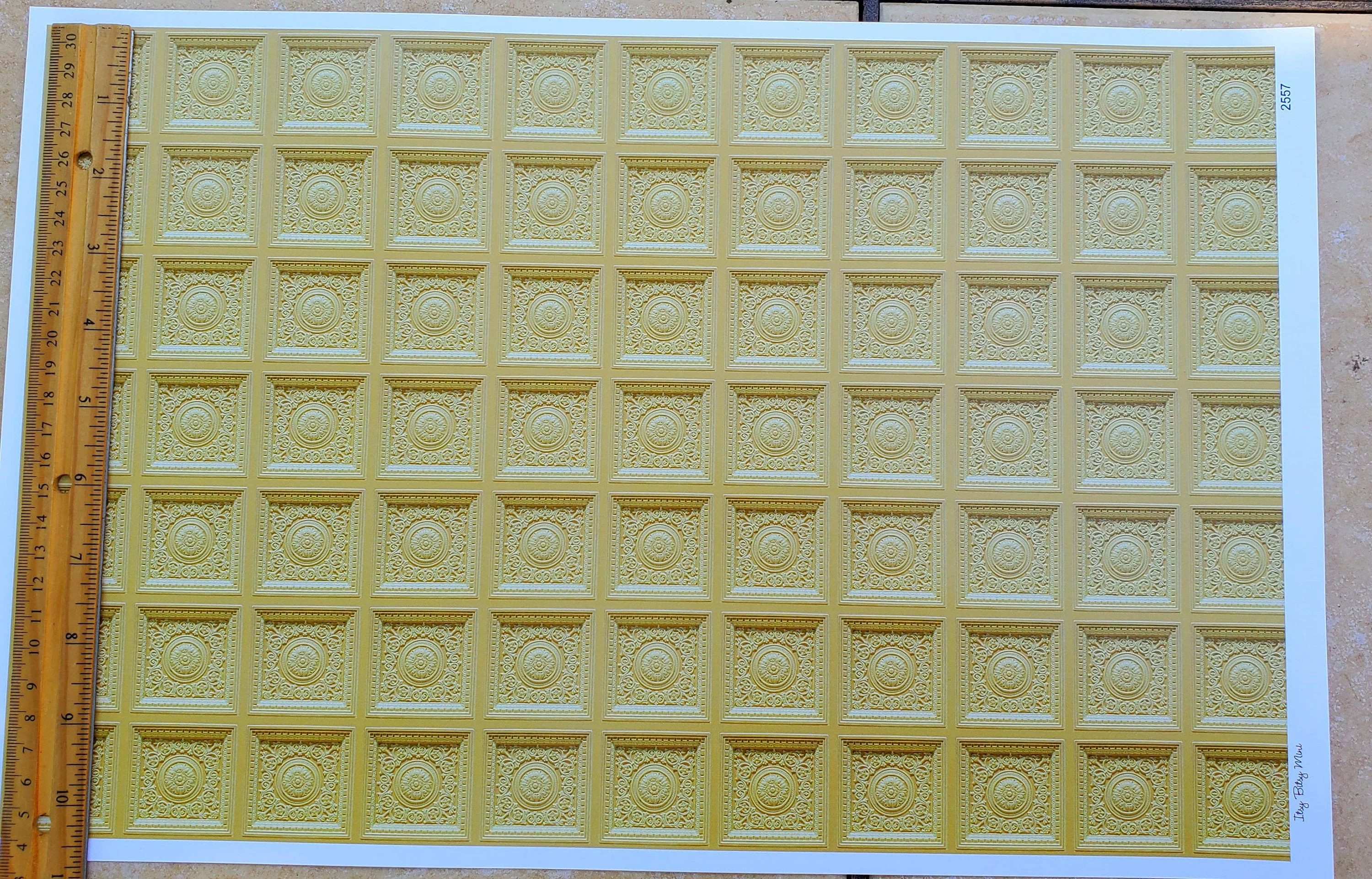 Dollhouse Ceiling Wallpaper (flat) Rosette Tile Gold 1:12 Scale Itsy Bitsy - Image 3