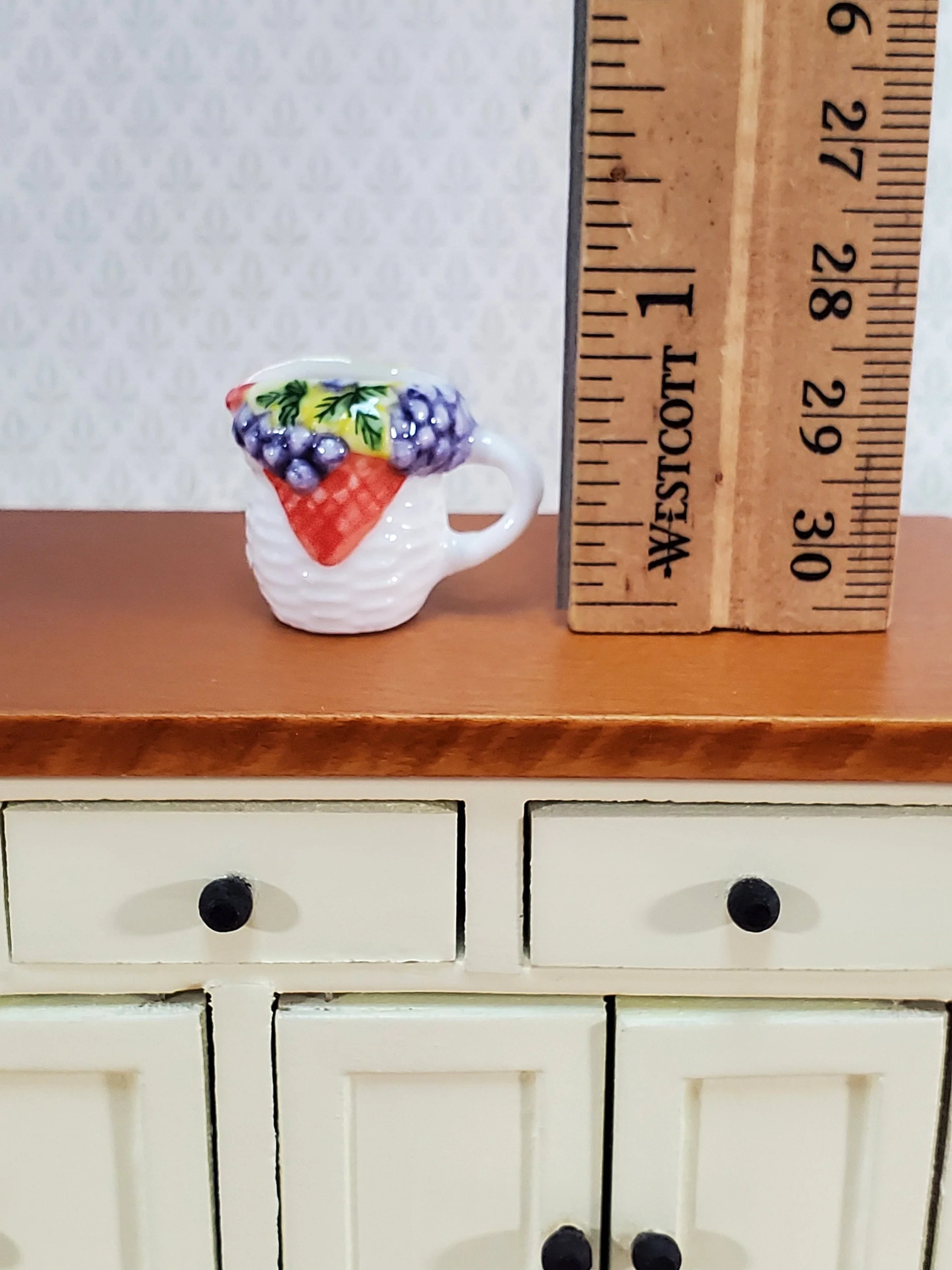 Dollhouse Ceramic Pitcher with Handle Fruit Motif 1:12 Scale by Falcon Miniatures - Image 3