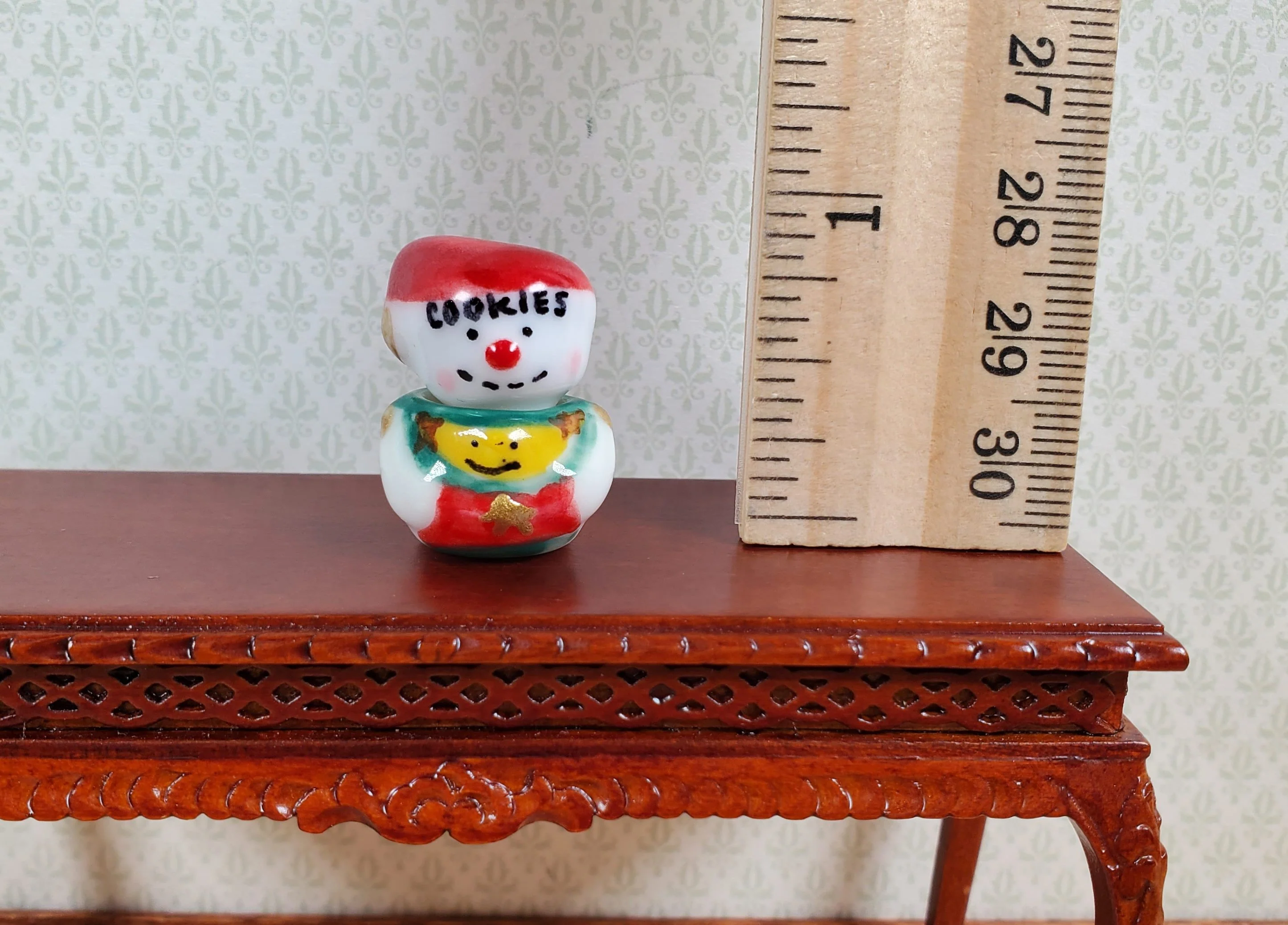 Dollhouse Ceramic Snowman Cookie Jar 1:12 Scale Miniature Dish - Image 3