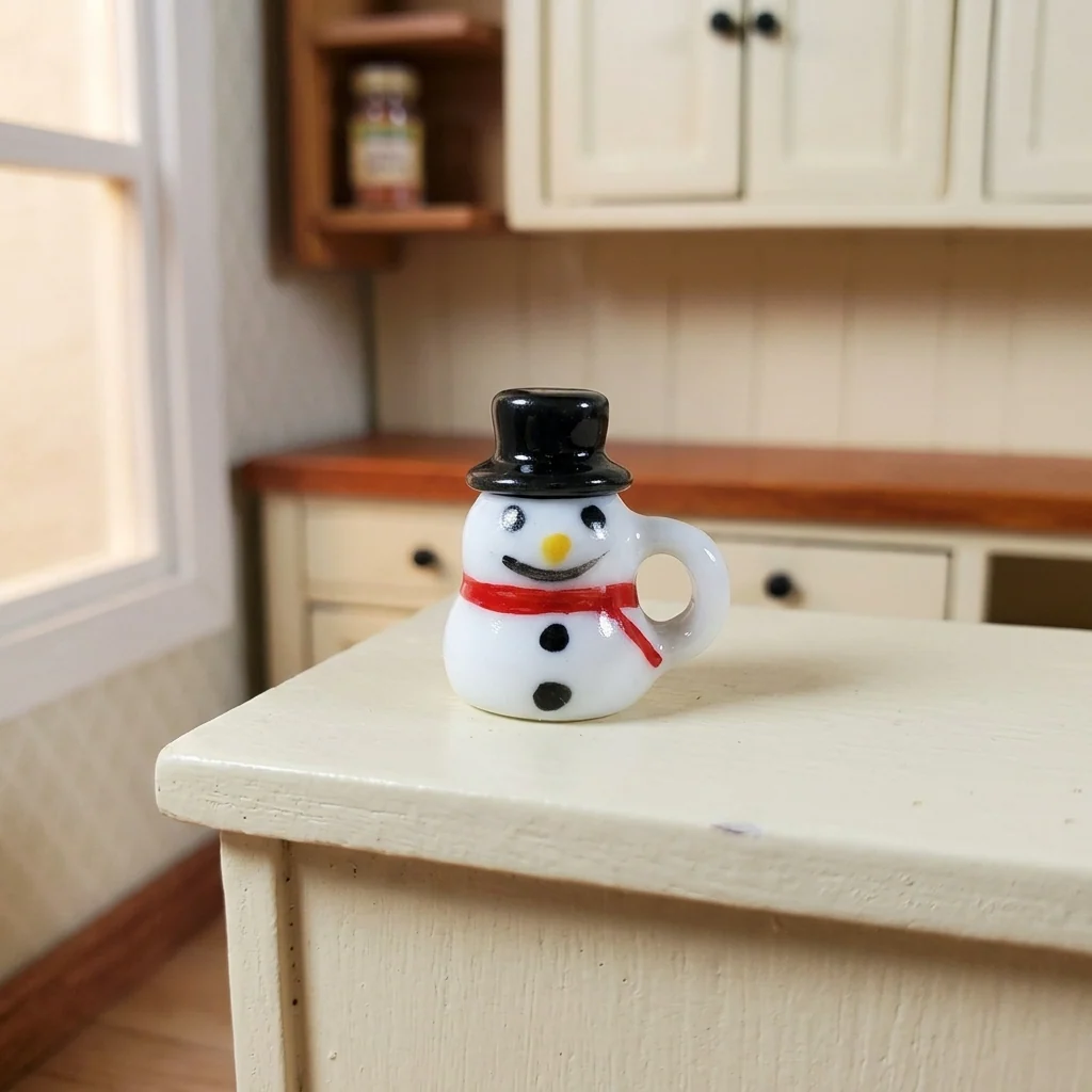 Dollhouse Ceramic Snowman Mug with Hot Chocolate 1:12 Scale Miniature - Image 2