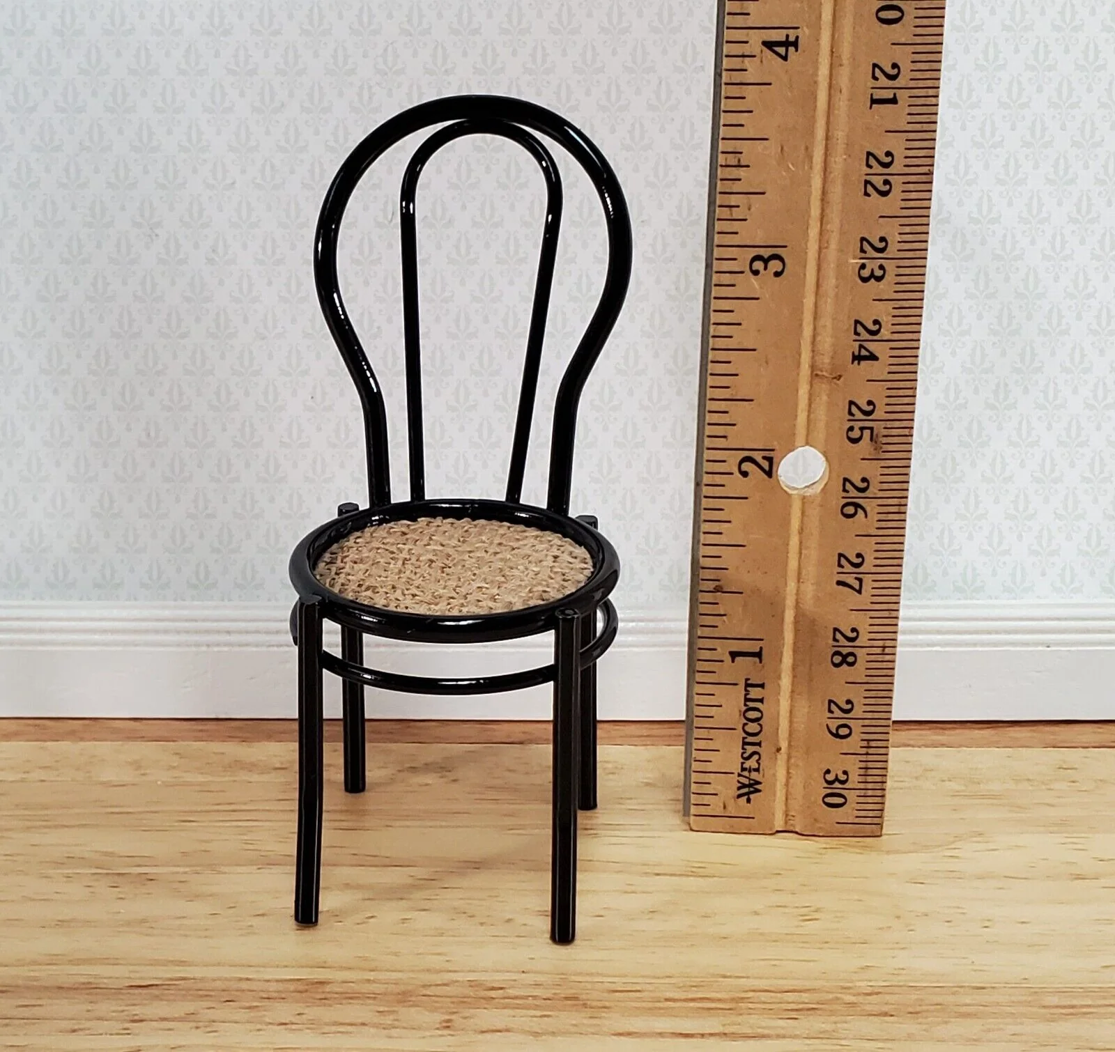 Dollhouse Chair Black Metal "Cane" Seat 1:12 Scale Fairy Garden Soda Fountain - Image 3