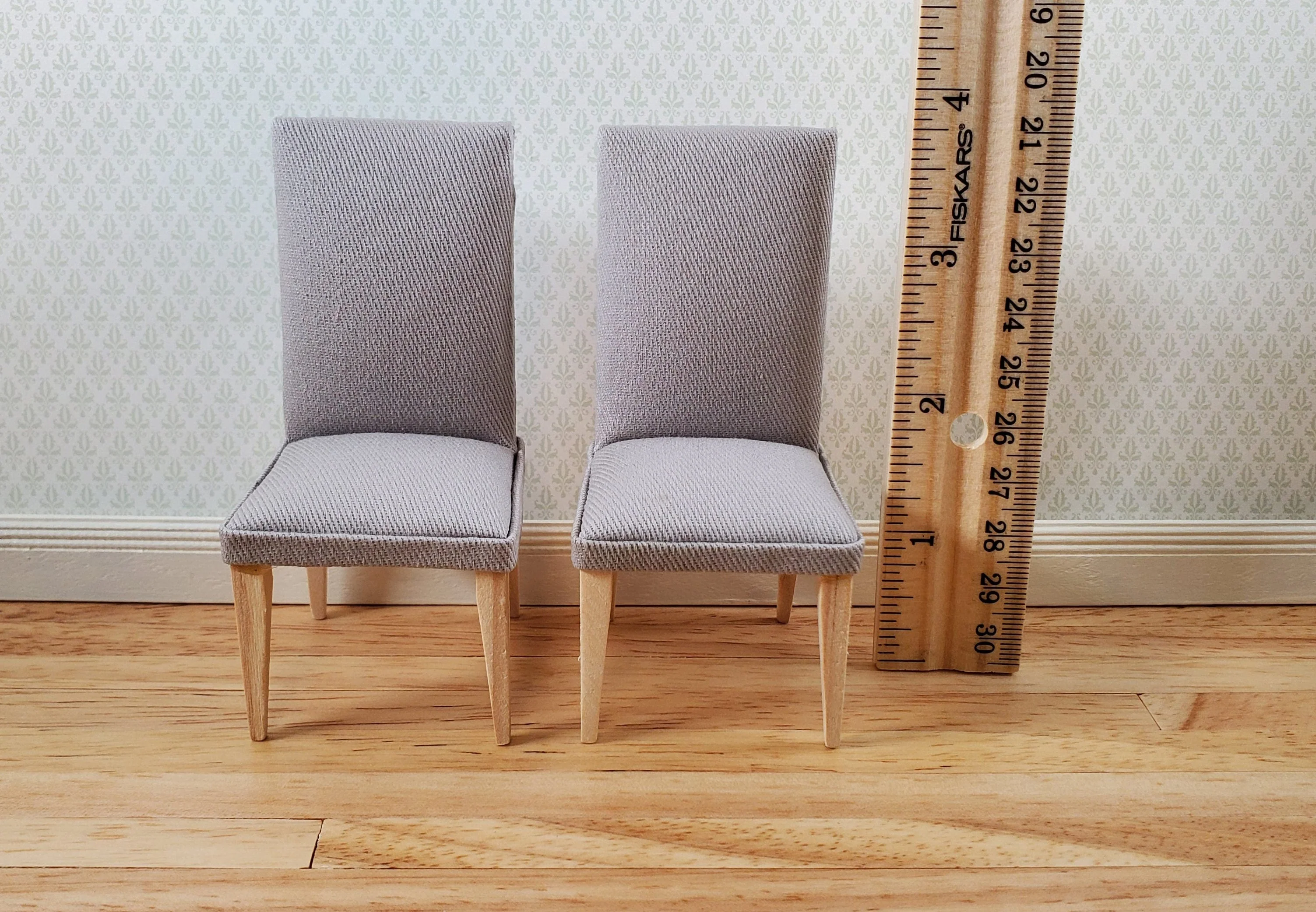 Dollhouse Chairs Modern Style Set of 2 Gray Fabric 1:12 Scale Miniature Furniture - Image 6