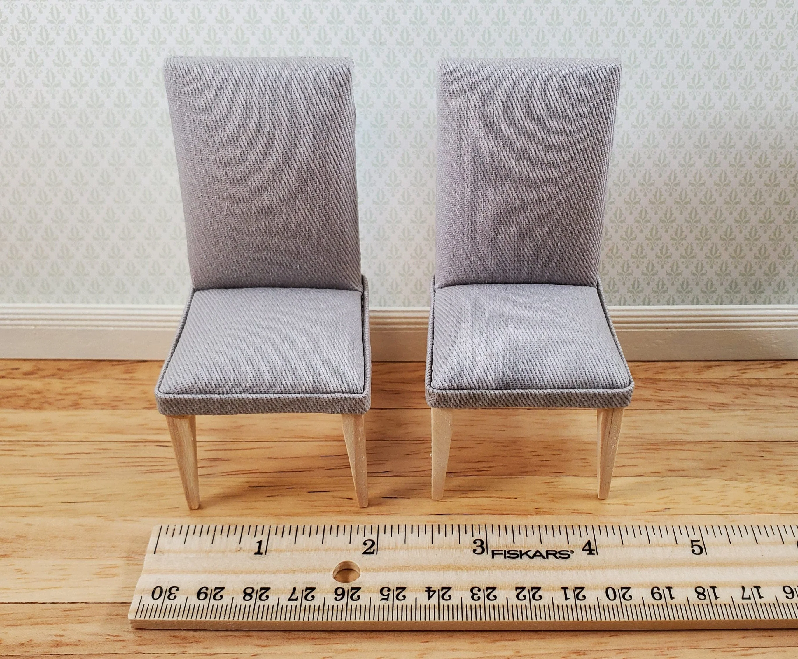 Dollhouse Chairs Modern Style Set of 2 Gray Fabric 1:12 Scale Miniature Furniture - Image 7
