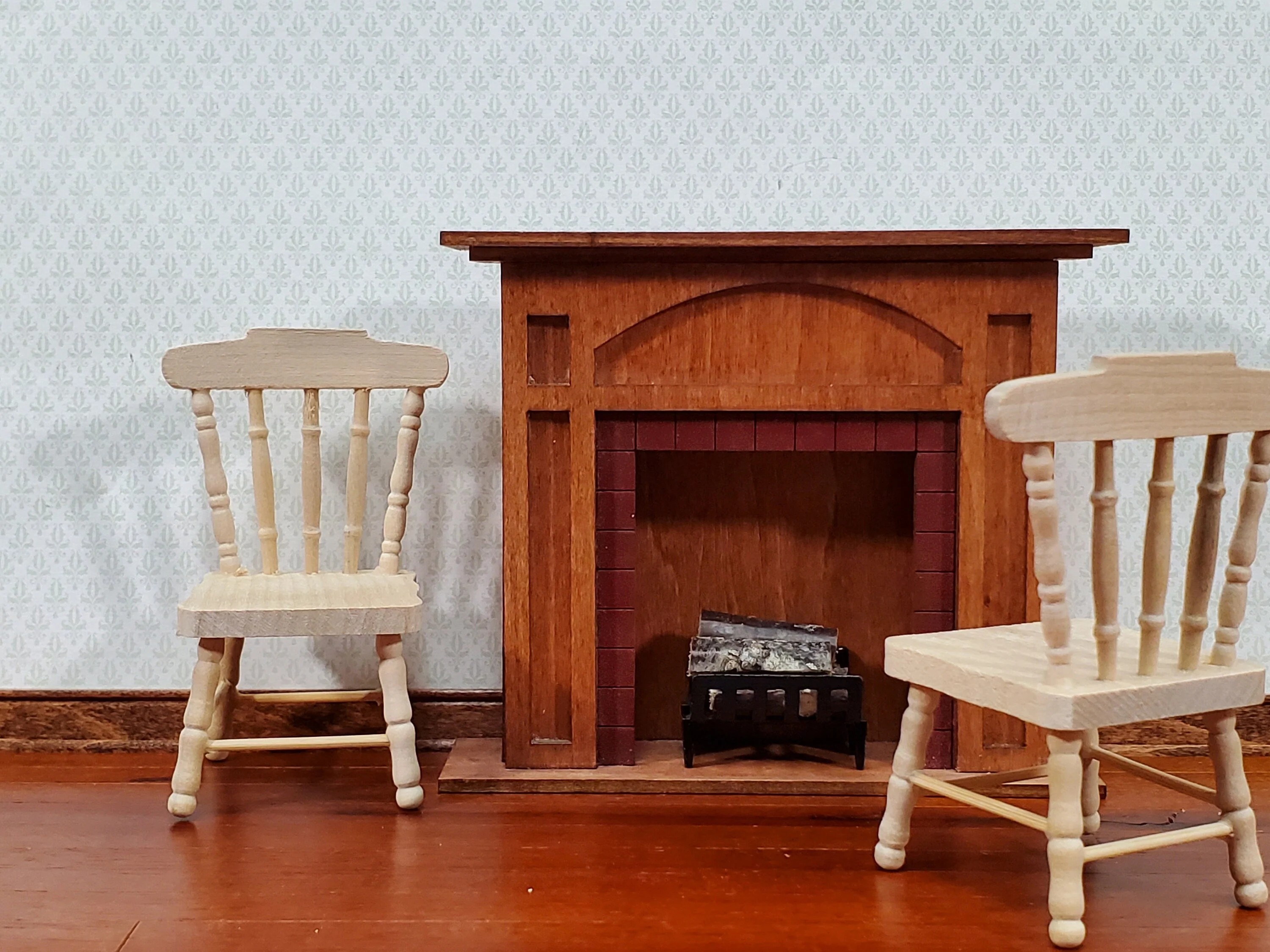 Dollhouse Chairs Spindle Back x2 Unpainted Wood 1:12 Scale Miniature Furniture - Image 3
