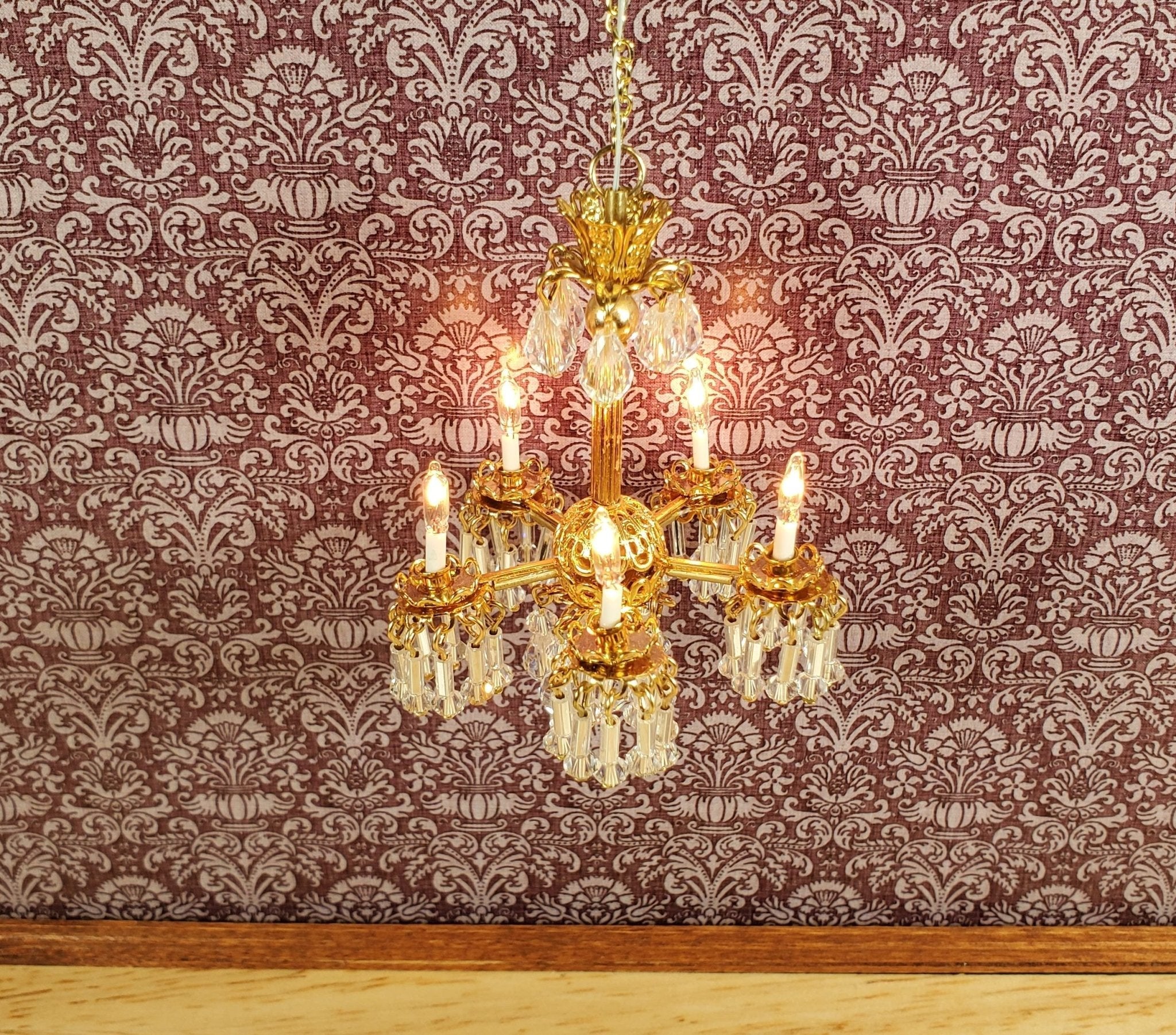 Dollhouse Chandelier 5 Arm Real Glass Crystals 12 Volt 1:12 Scale Vintage Style - Image 3