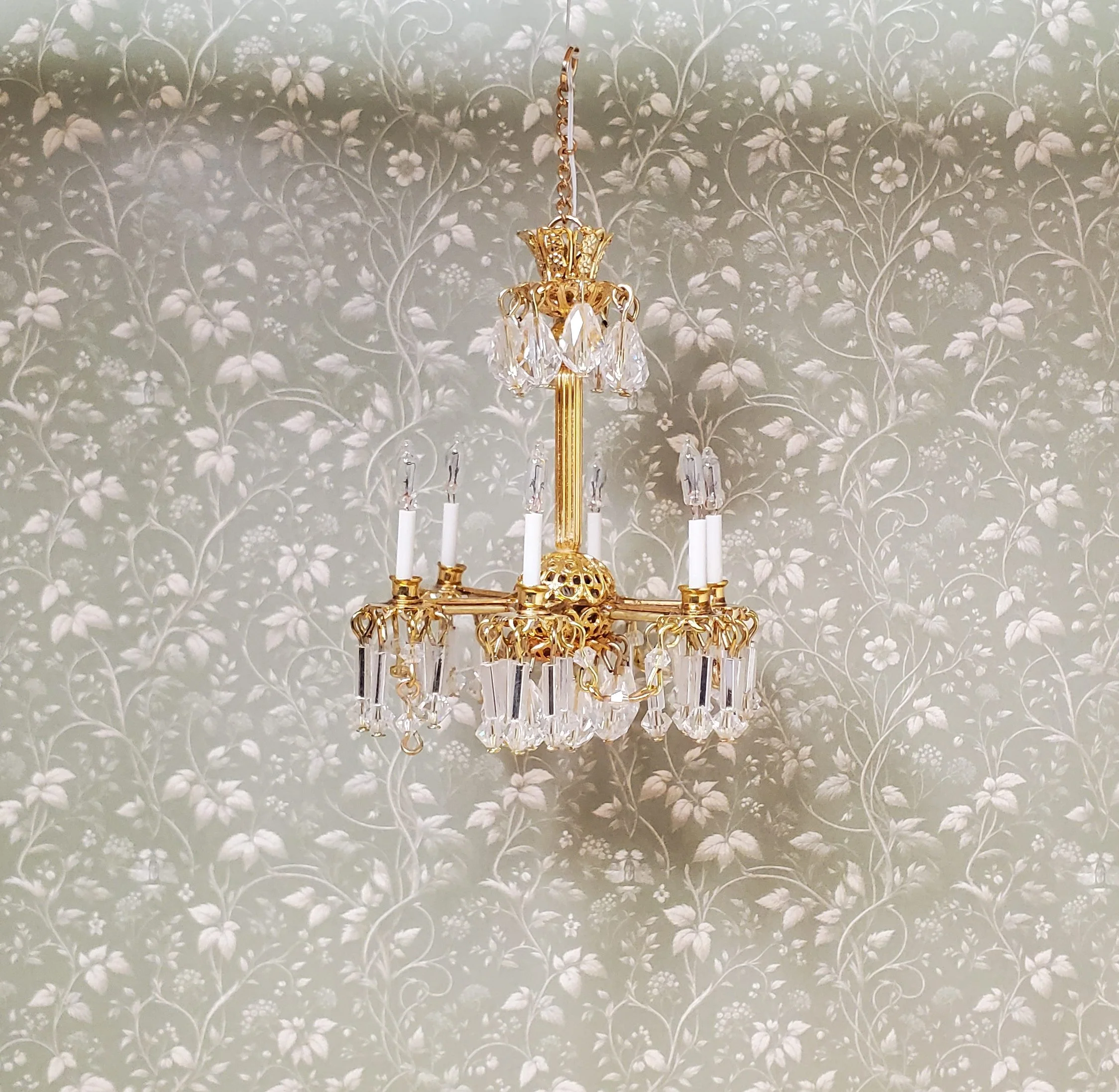Dollhouse Chandelier 6 Arm Real Glass Crystals 12 Volt 1:12 Scale - Image 3