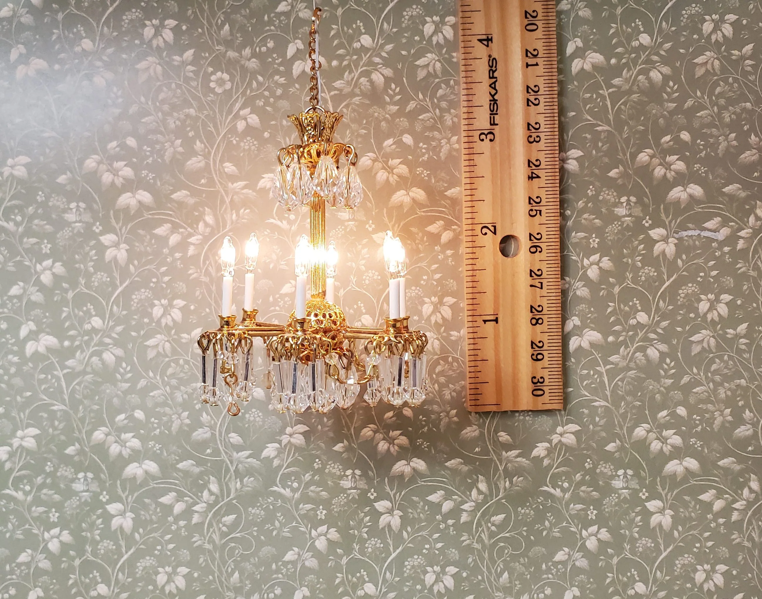 Dollhouse Chandelier 6 Arm Real Glass Crystals 12 Volt 1:12 Scale - Image 4