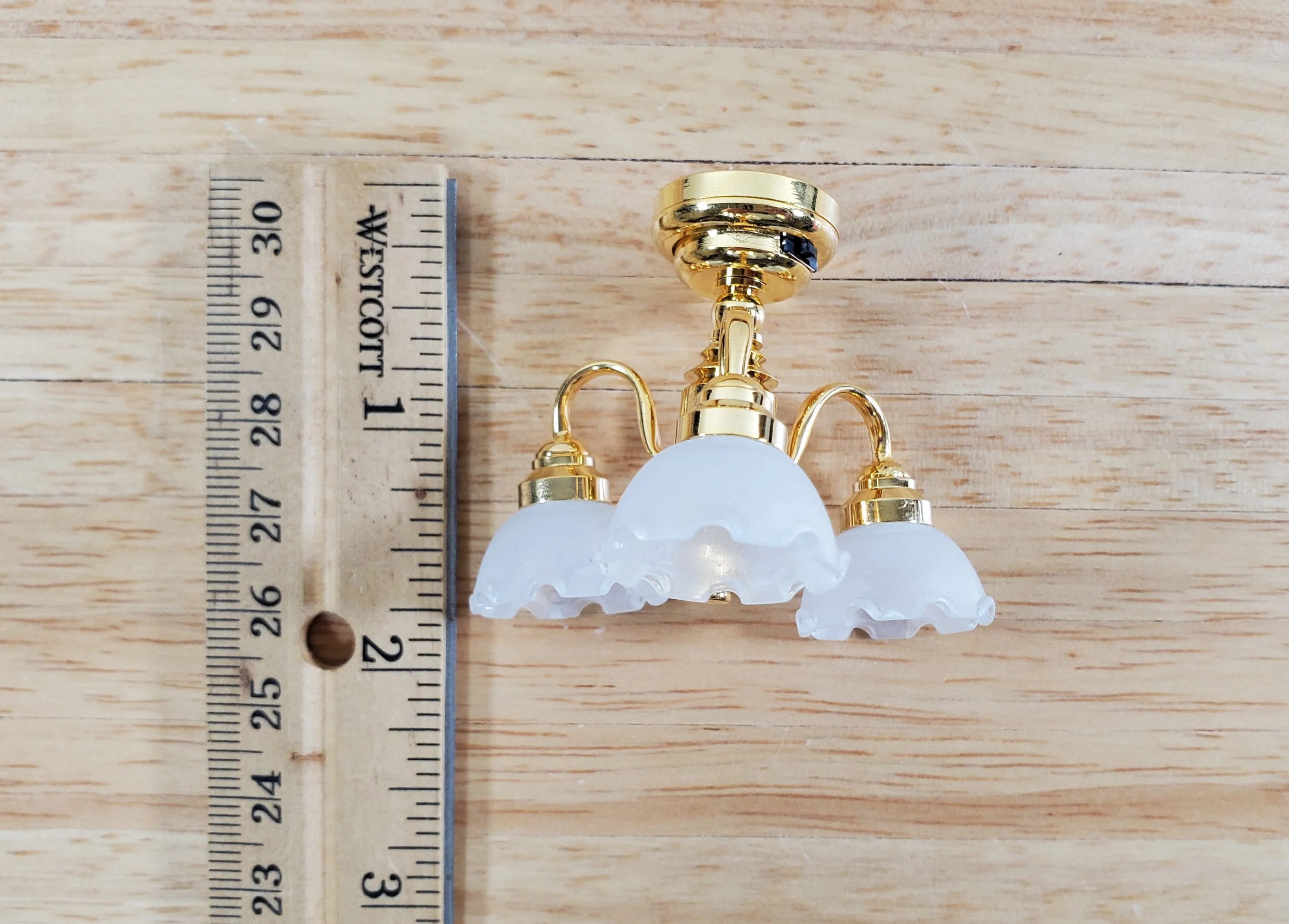 Dollhouse Chandelier Battery Ceiling Light 3 Arm Flower 1:12 Scale Miniature - Image 6