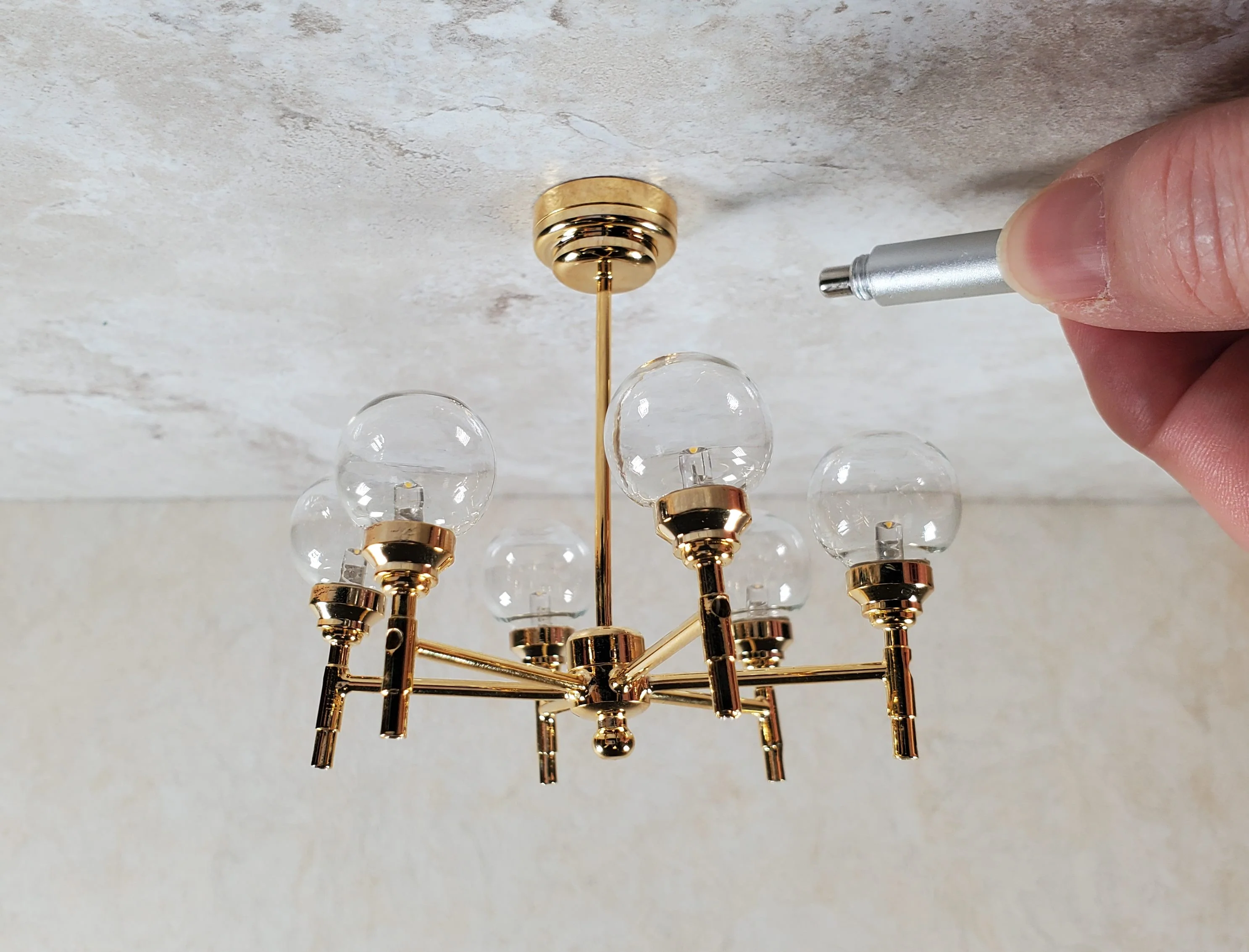 Dollhouse Chandelier Mid Century Modern 6 Arm Wand Battery 1:12 Scale - Image 3