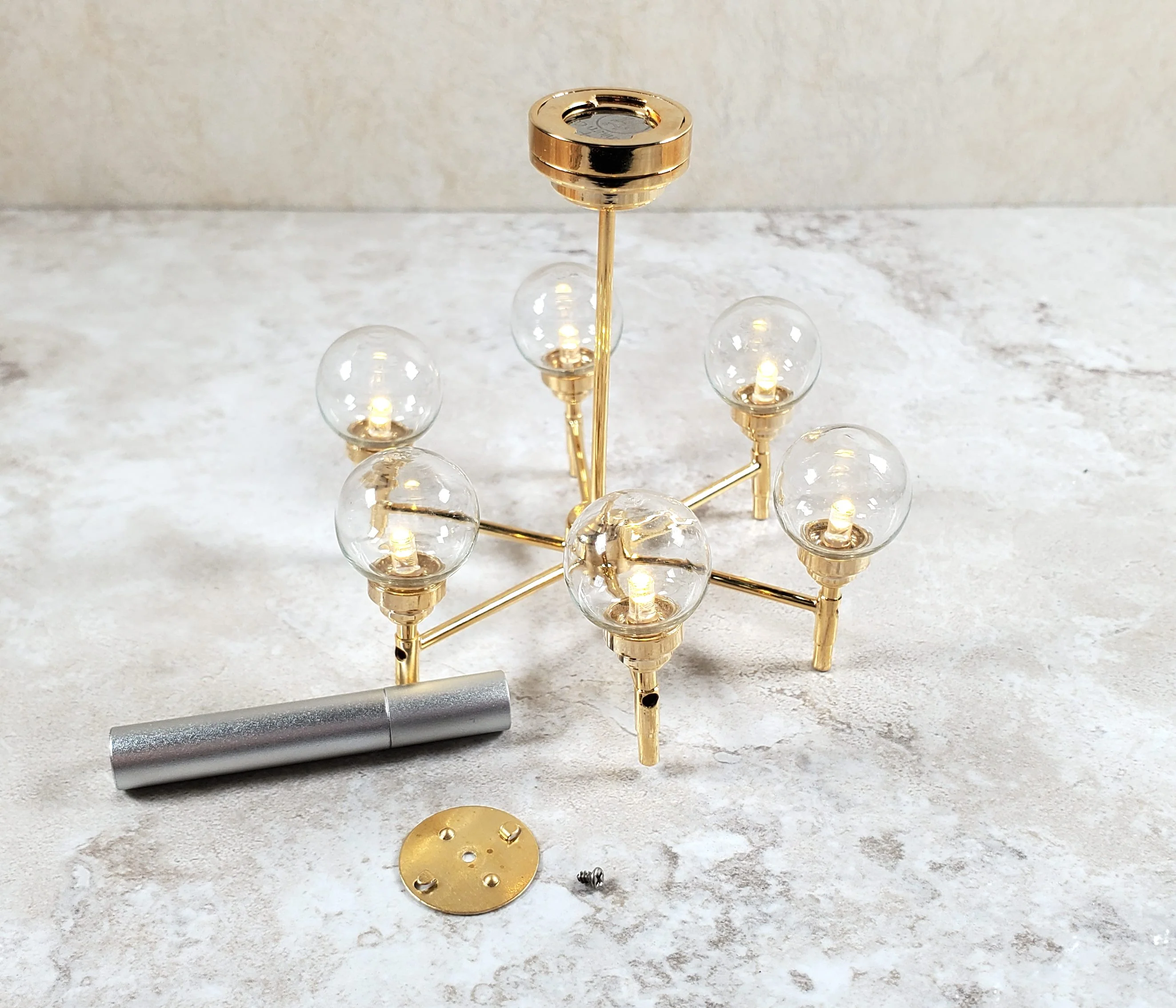 Dollhouse Chandelier Mid Century Modern 6 Arm Wand Battery 1:12 Scale - Image 4