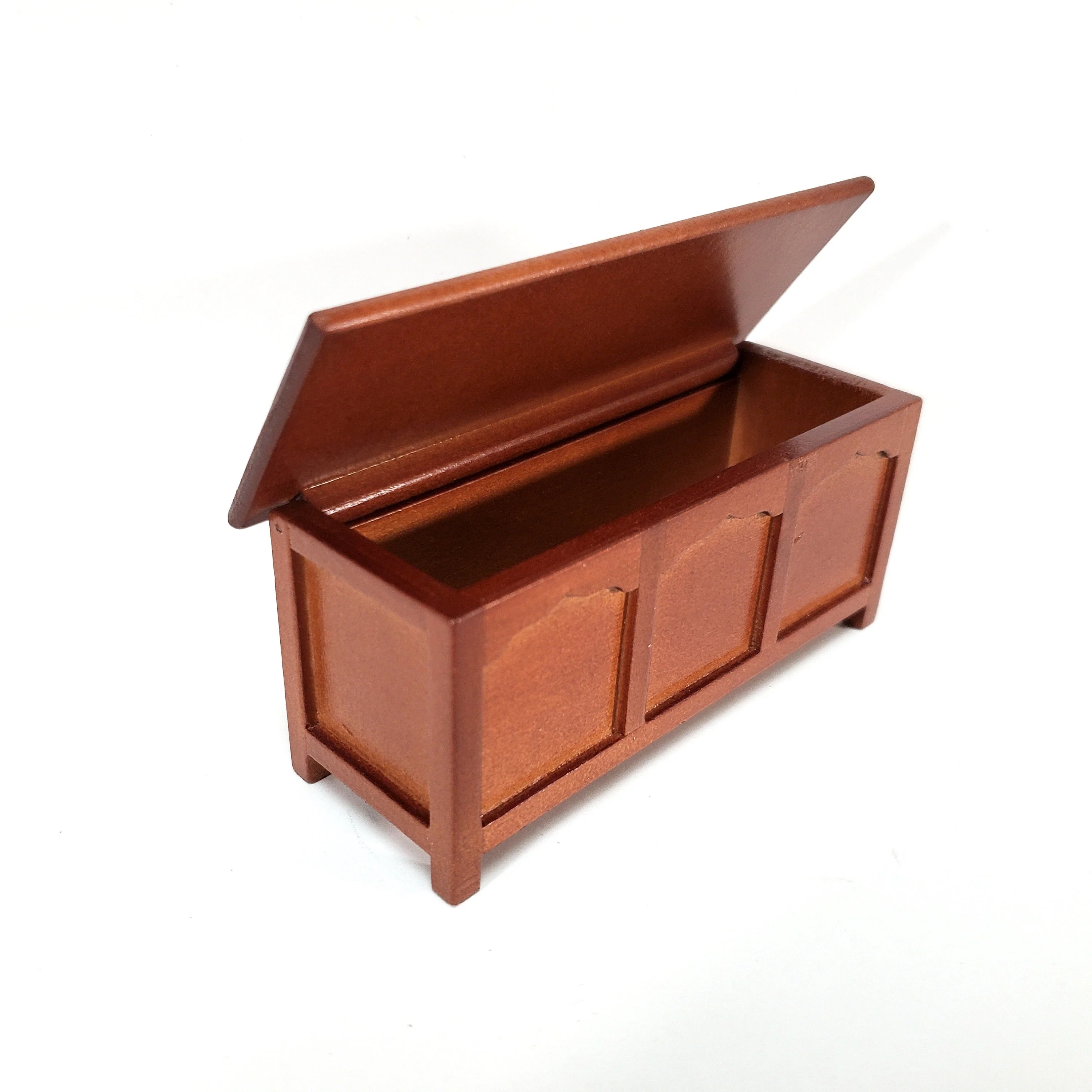 Dollhouse Chest Blanket Trunk 1:12 Scale Miniature Furniture Walnut Finish - Image 3