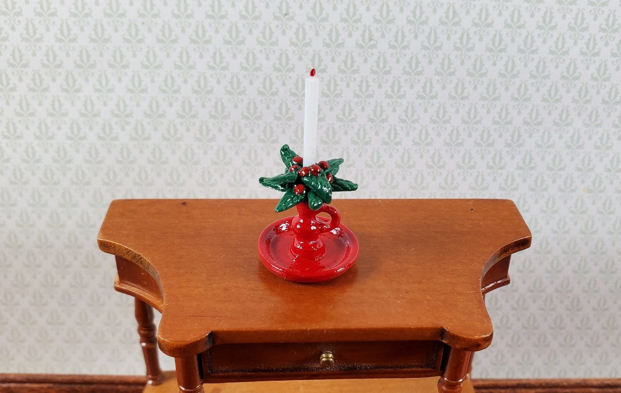 Dollhouse Christmas Candle with Holly Large 1:12 Miniature Holiday Decor - Image 3