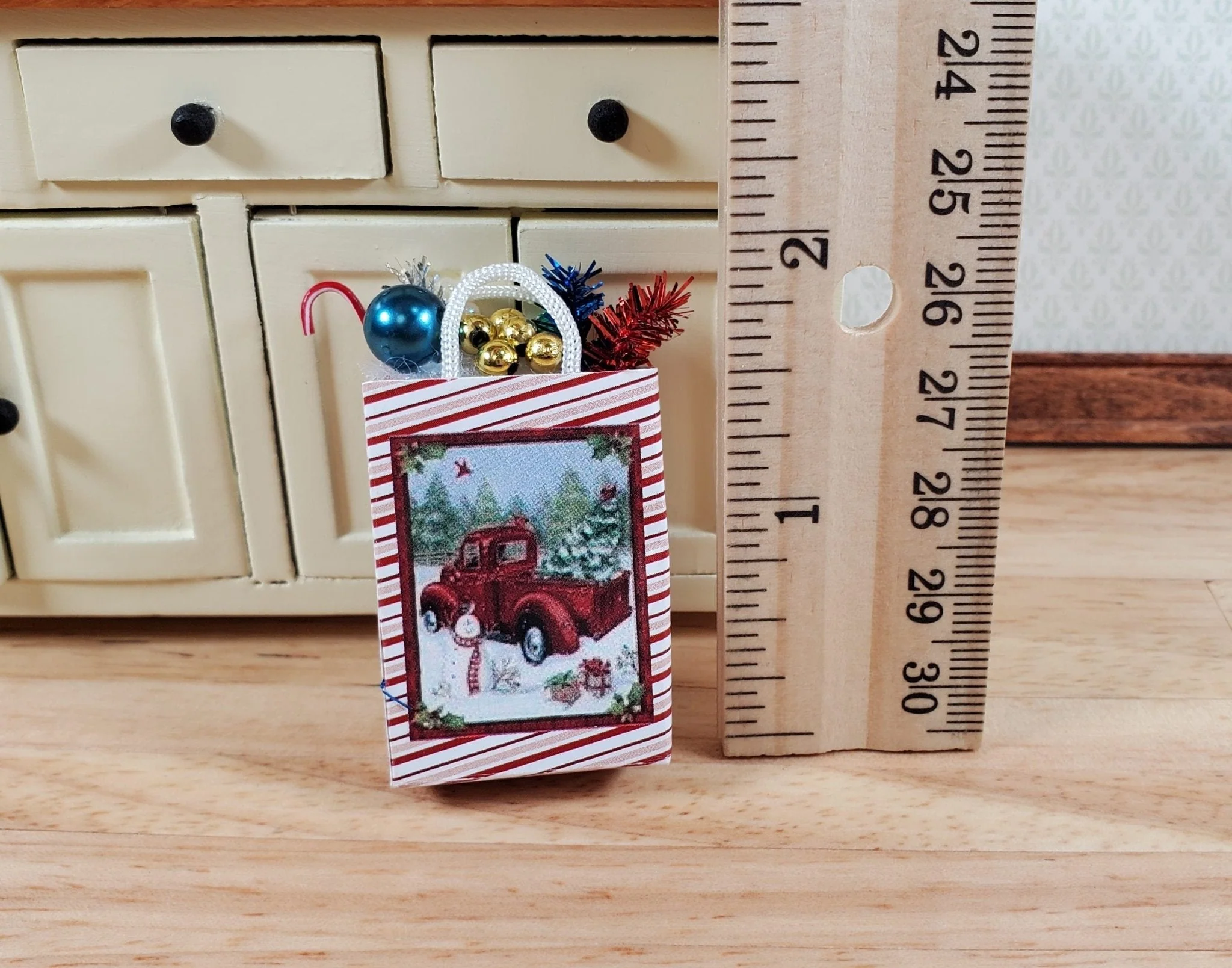 Dollhouse Christmas Holiday Shopping Bag Red Truck 1:12 Scale Miniature Decor - Image 3