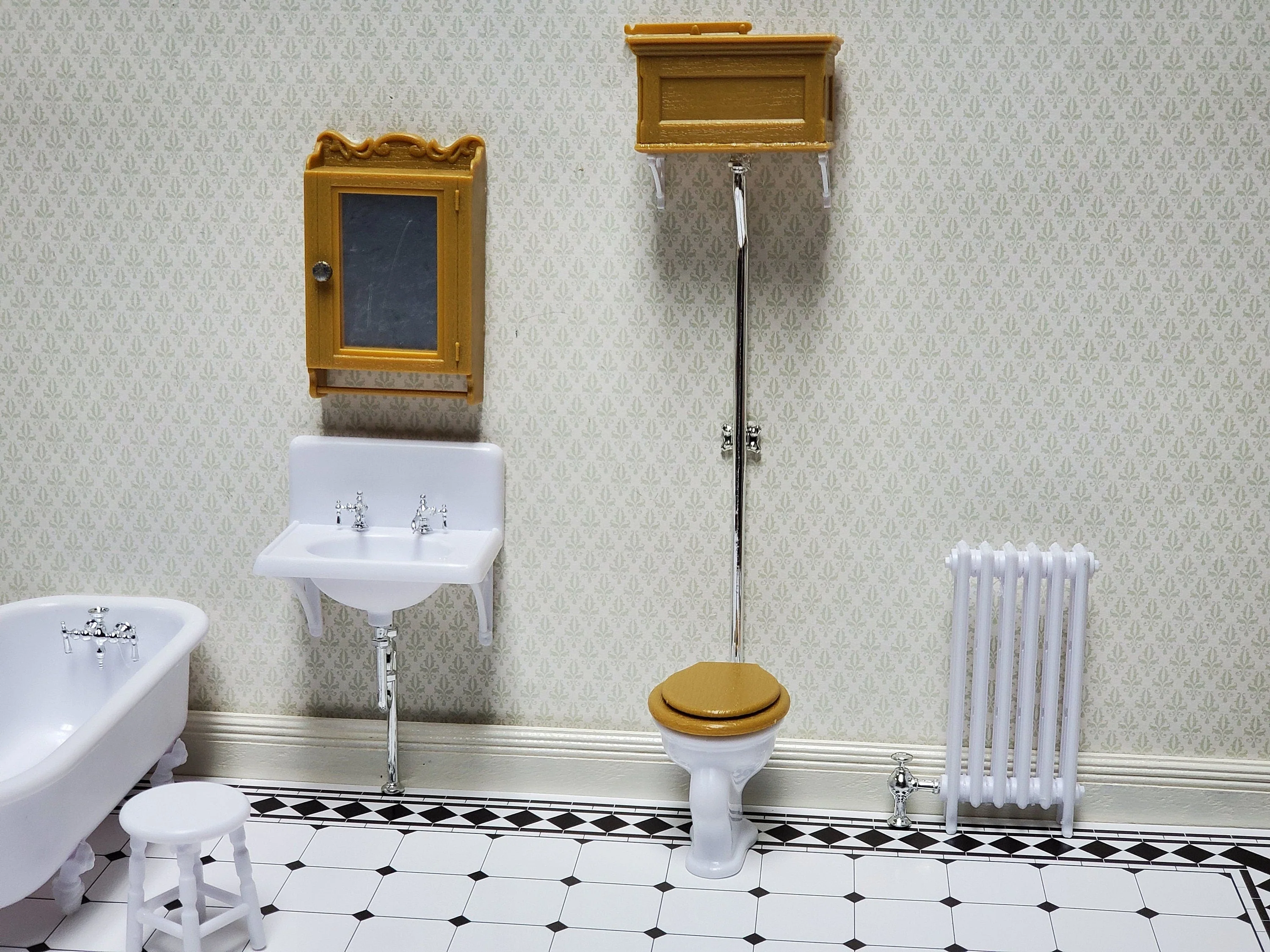 Dollhouse Chrysnbon Bathroom KIT Victorian Style Plastic 1:12 Scale Miniature Bathtub Toilet Sink - Image 3