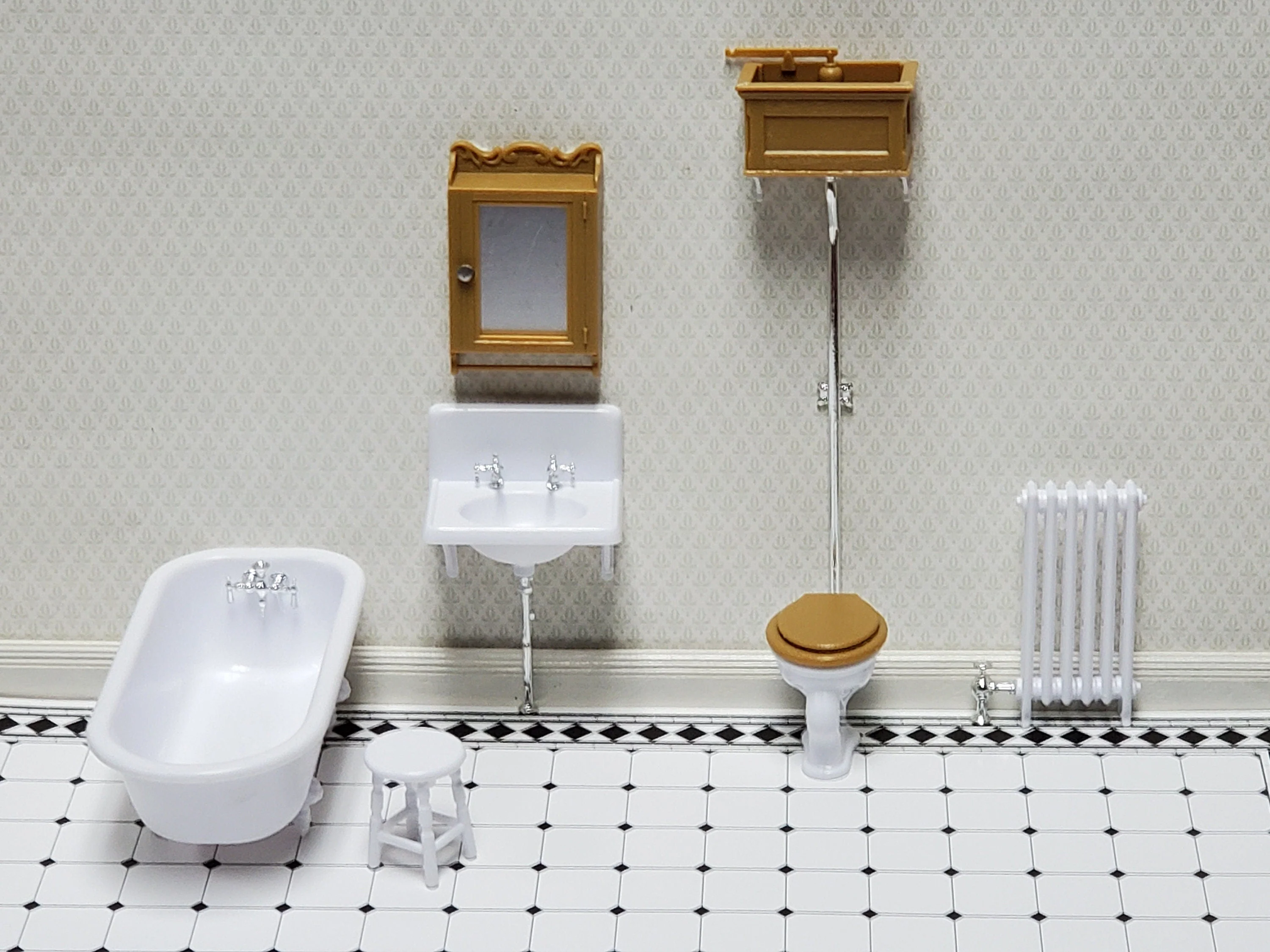 Dollhouse Chrysnbon Bathroom KIT Victorian Style Plastic 1:12 Scale Miniature Bathtub Toilet Sink - Image 7