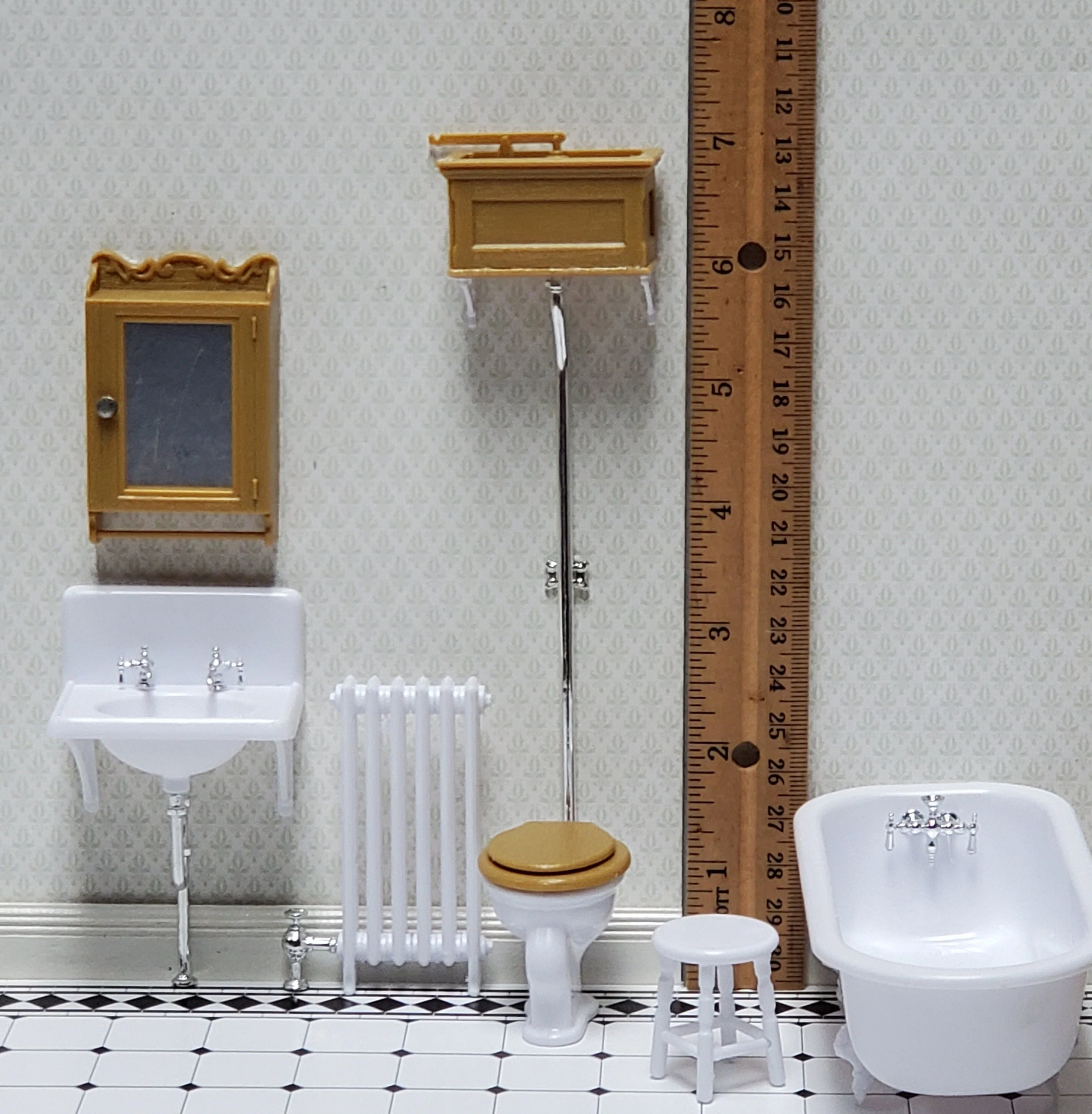 Dollhouse Chrysnbon Bathroom KIT Victorian Style Plastic 1:12 Scale Miniature Bathtub Toilet Sink - Image 8