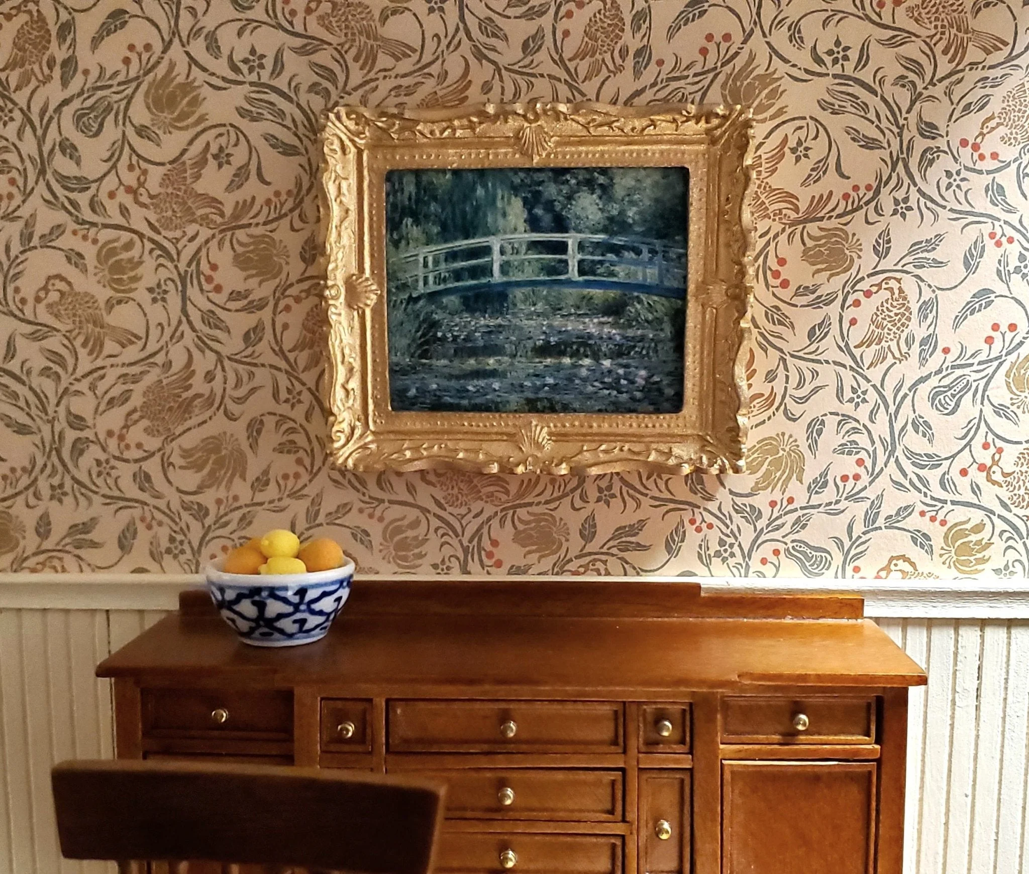 Dollhouse Claude Monet Water Lilies Under Bridge Framed Print 1:12 Handmade - Image 3