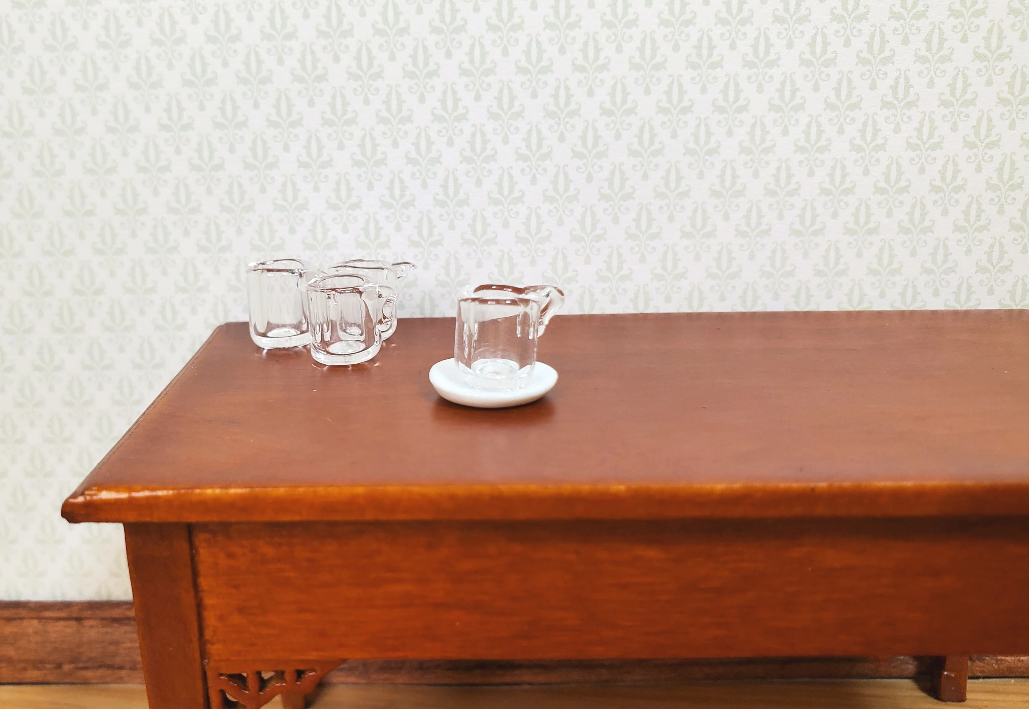 Dollhouse Clear Glass Mugs with Handle Set of 4 1:12 Scale Miniature Kitchen - Image 2