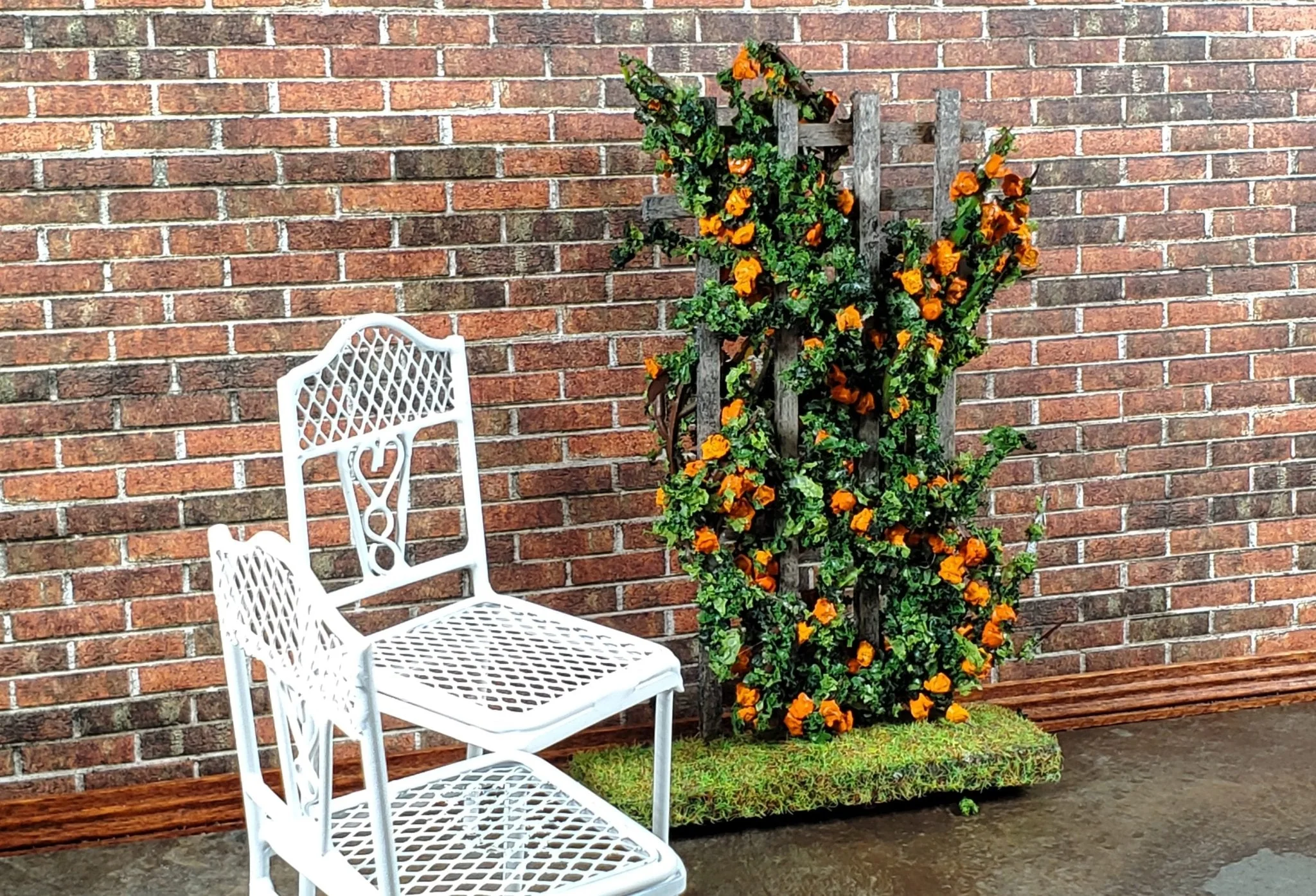 Dollhouse Climbing Roses on Trellis Orange Flowering Shrub 1:12 Scale Miniature - Image 3