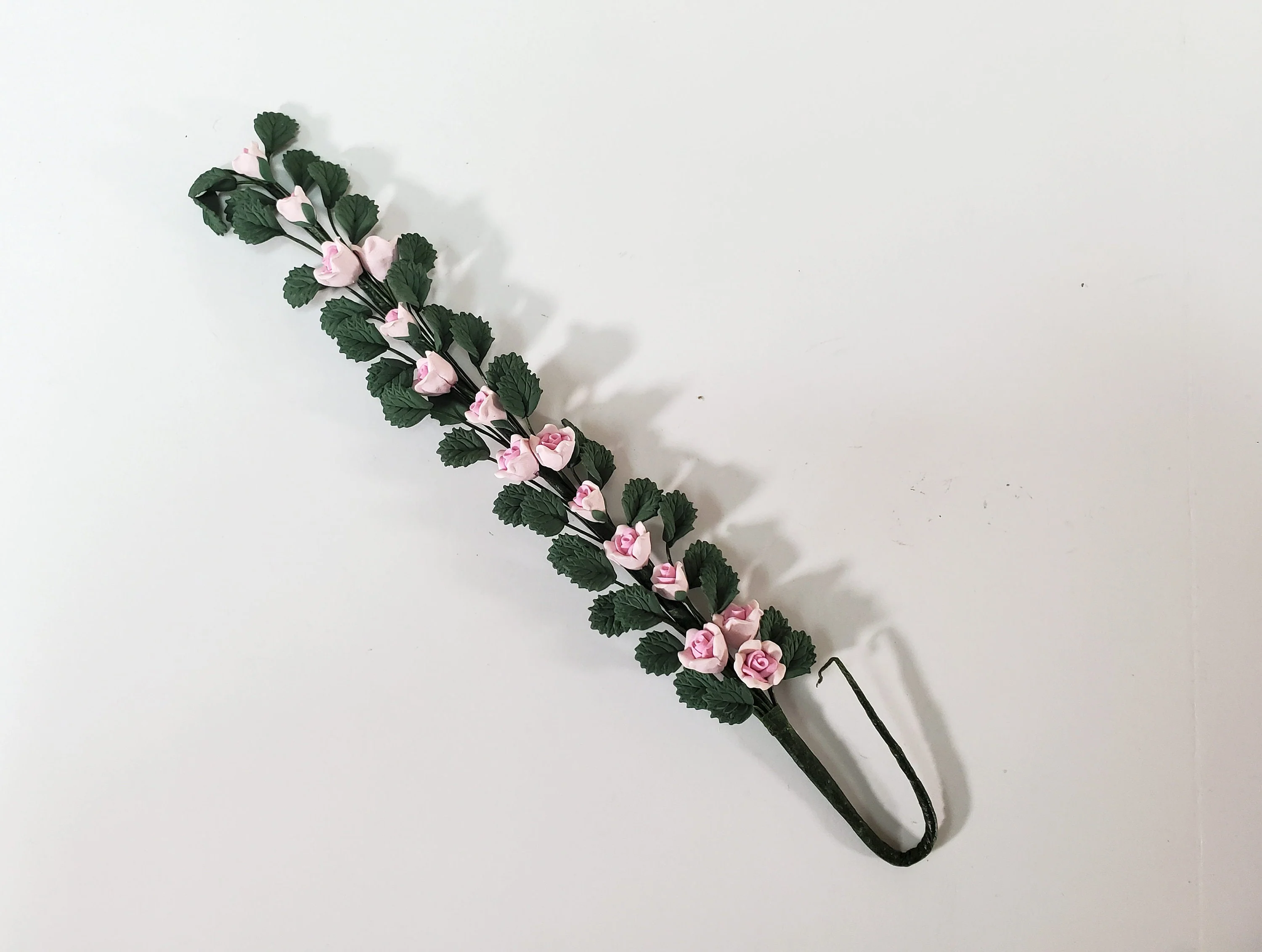 Dollhouse Climbing Roses Pink Bendable 7" Clay Miniature Flowers Garden