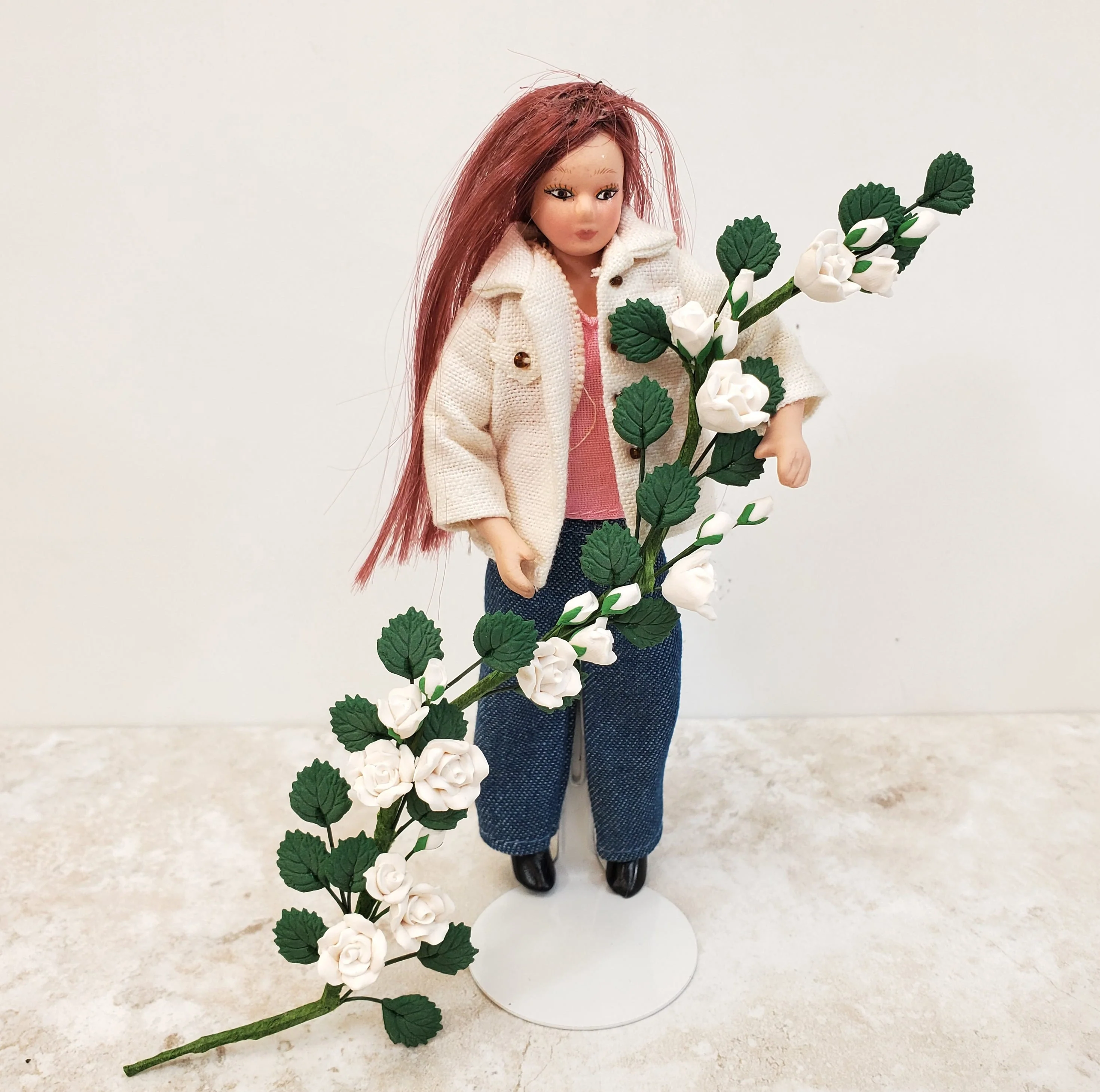 Dollhouse Climbing White Roses Bendable 7" Clay Miniature Flowers Garden - Image 2