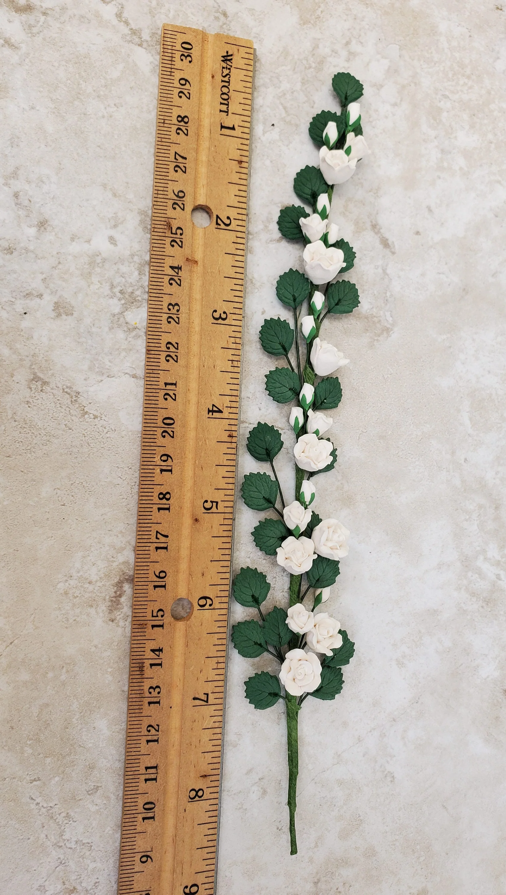 Dollhouse Climbing White Roses Bendable 7" Clay Miniature Flowers Garden - Image 4
