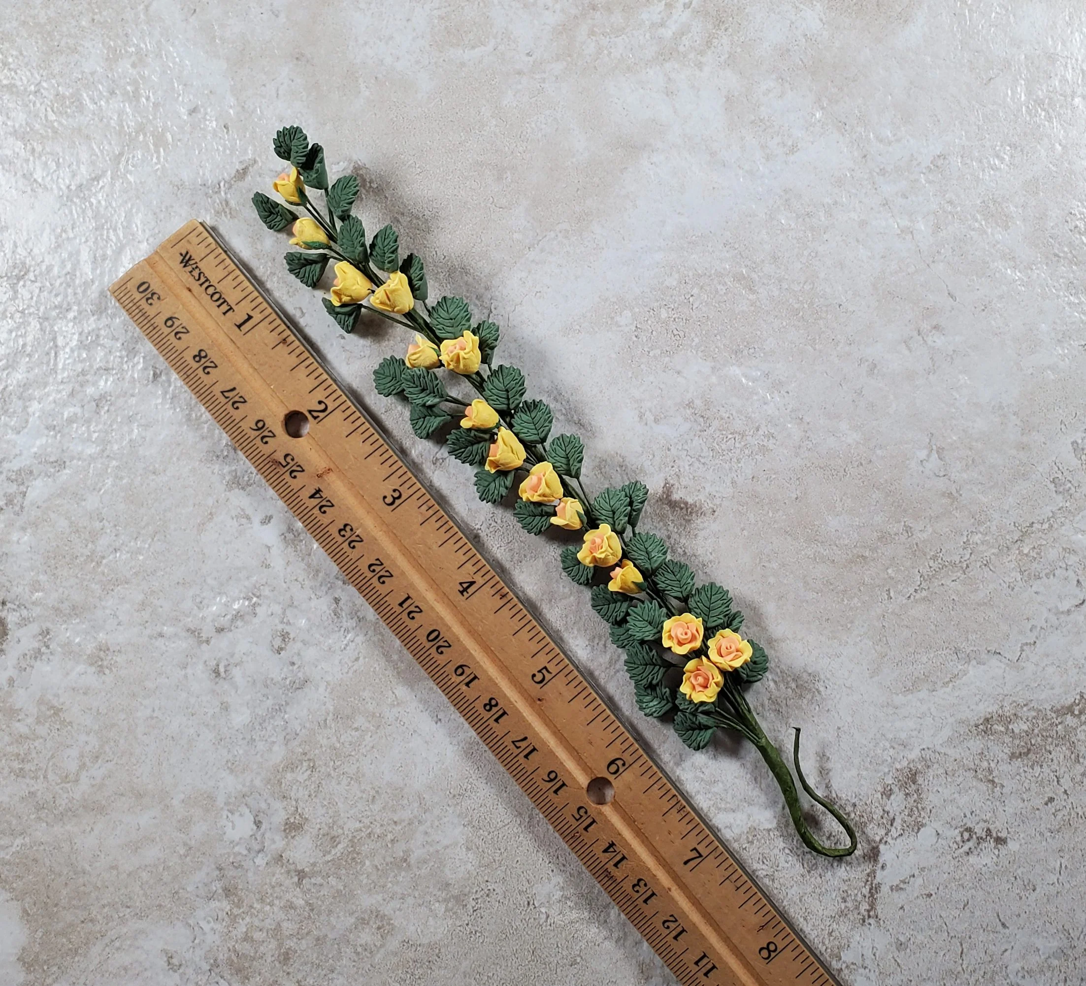 Dollhouse Climbing Yellow & Peach Roses Bendable 7" Clay Miniature Flowers - Image 3