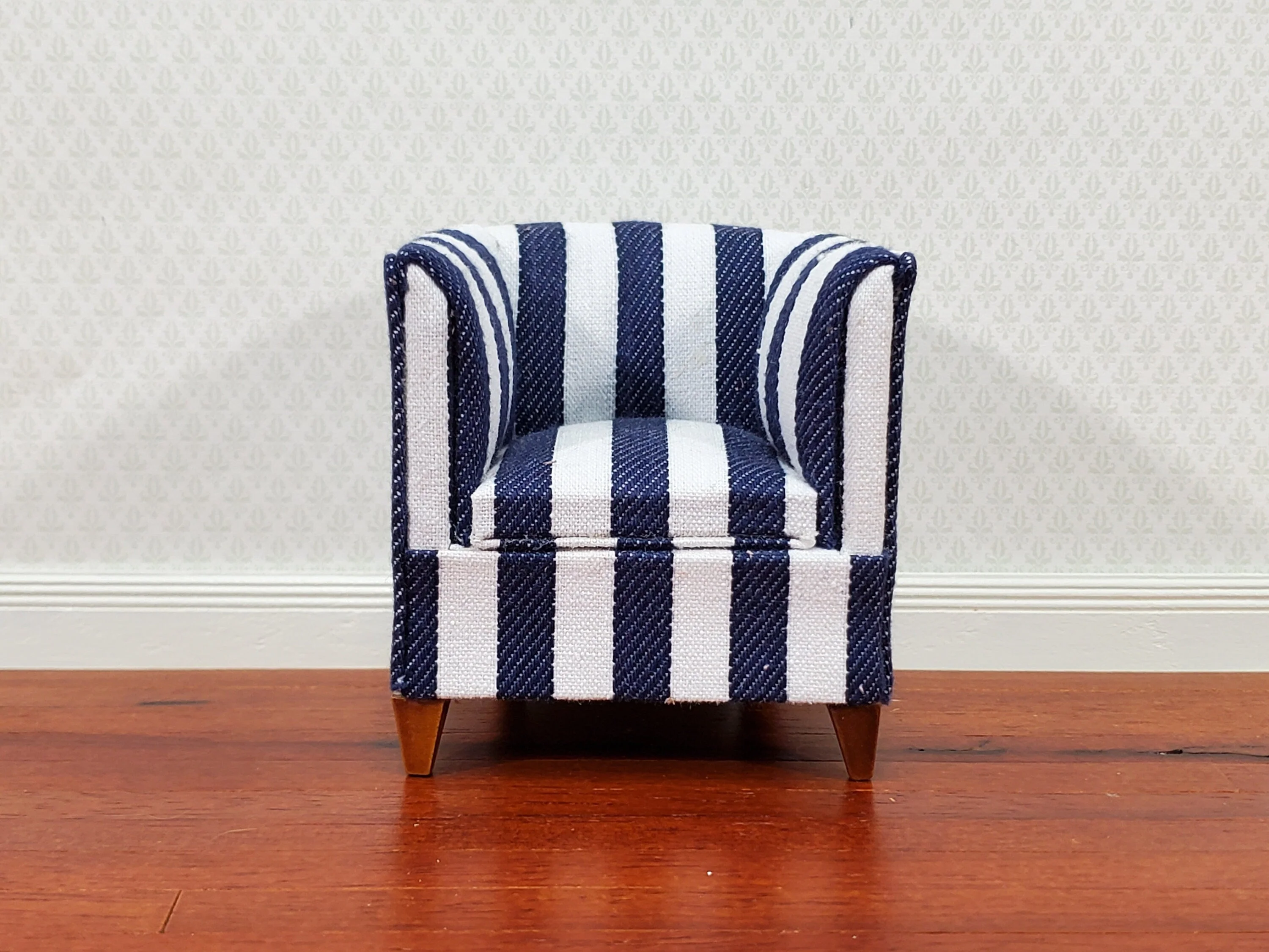 Dollhouse Club Chair Navy & White Wide Striped Modern Style 1:12 Scale Miniature Furniture - Image 2