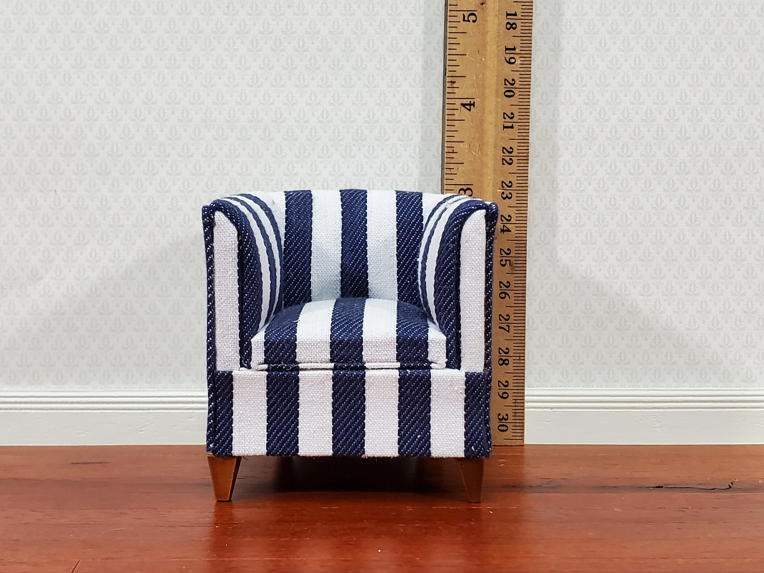 Dollhouse Club Chair Navy & White Wide Striped Modern Style 1:12 Scale Miniature Furniture - Image 4